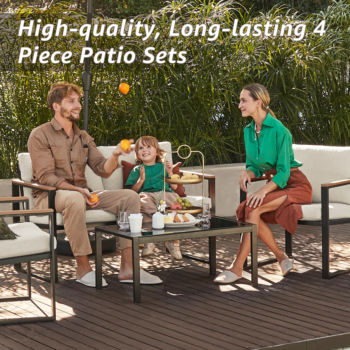 4 Piece Metal Patio Conversation Set with Olefin Cushions