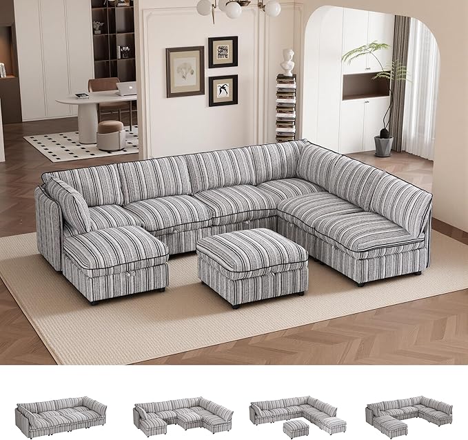 8-Seater Modular Sectional Sofa with Storage and Ottoman