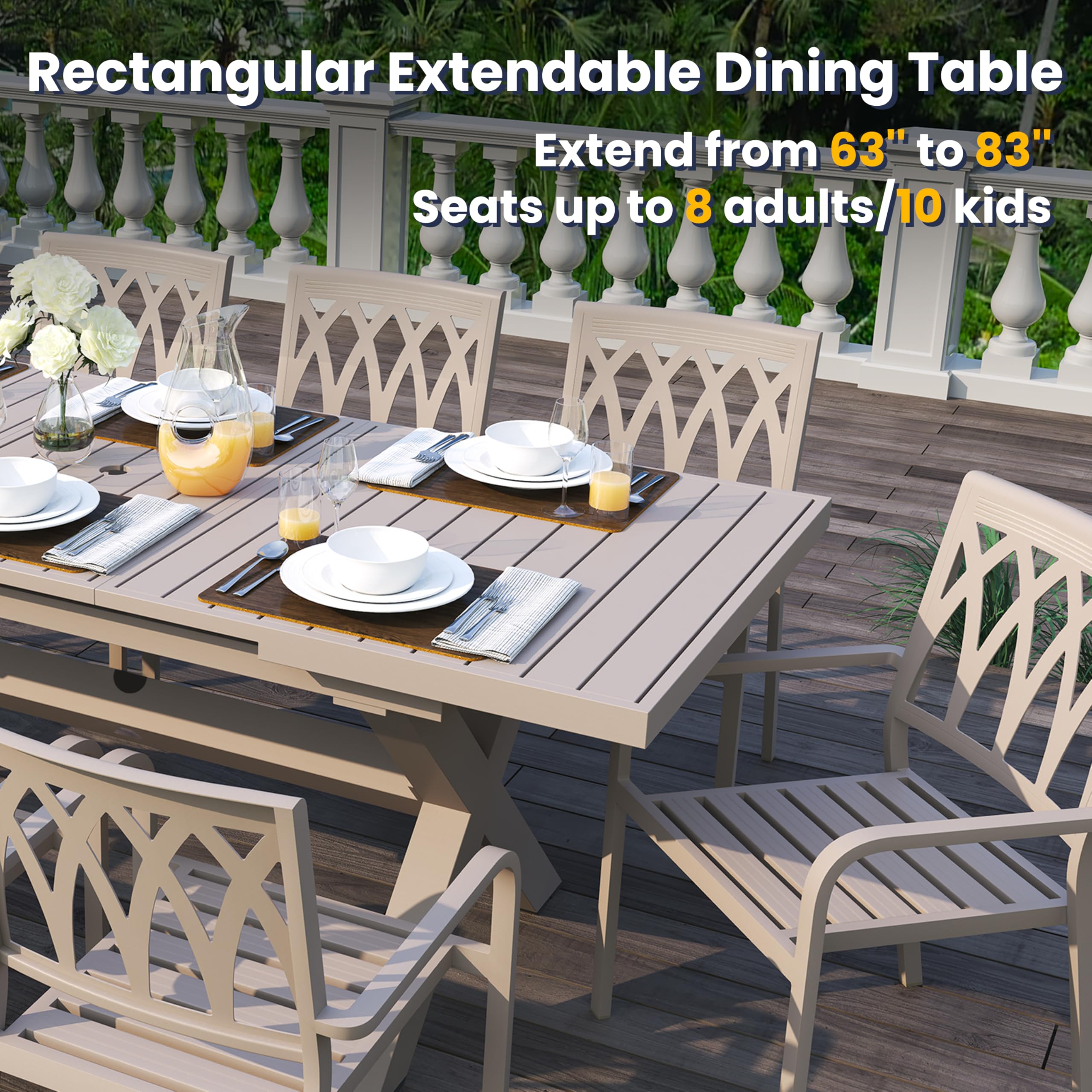 Extendable Outdoor Aluminum Dining Table