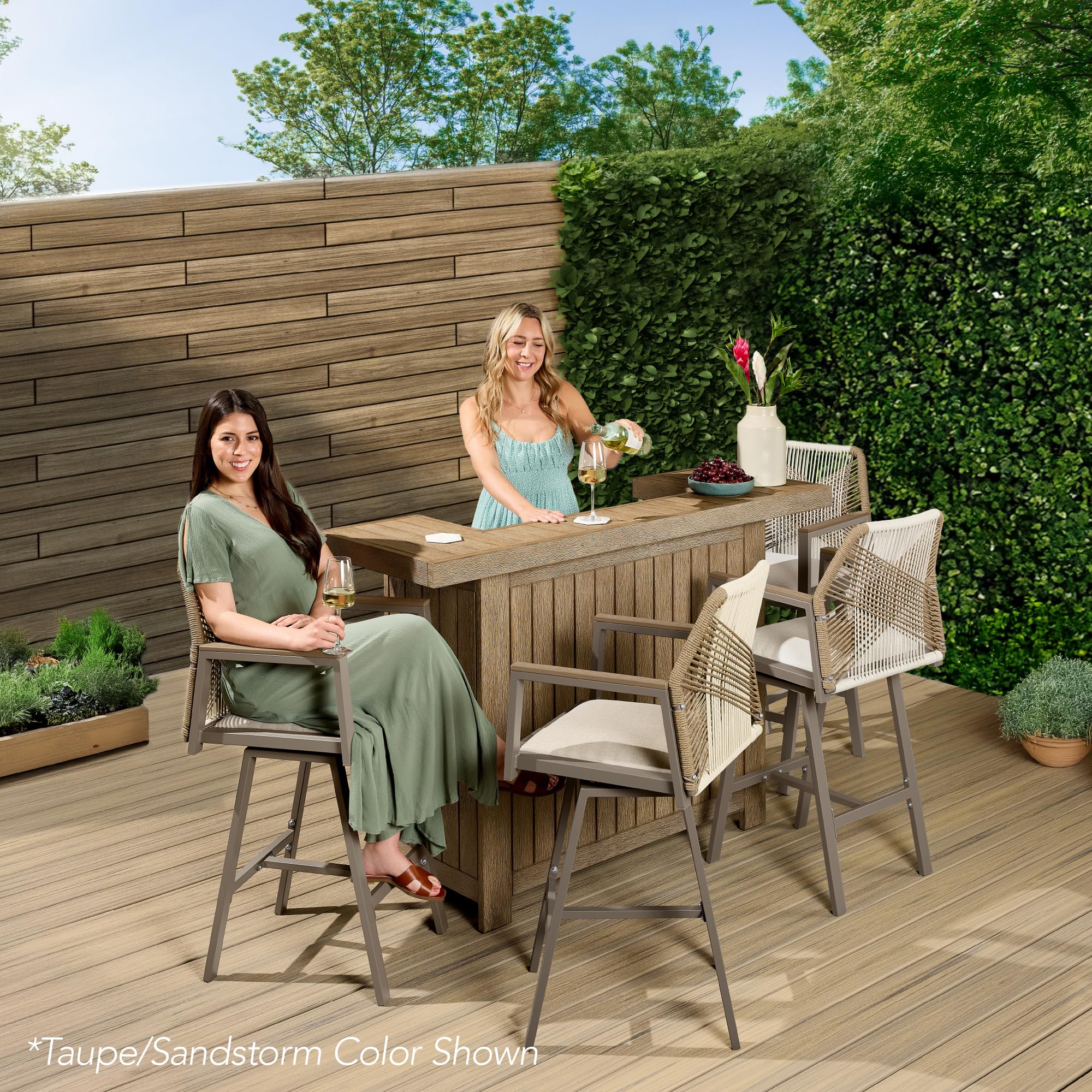 Outdoor Bar Stools Set of 2 - 360° Swivel Aluminum Frame with Armrests