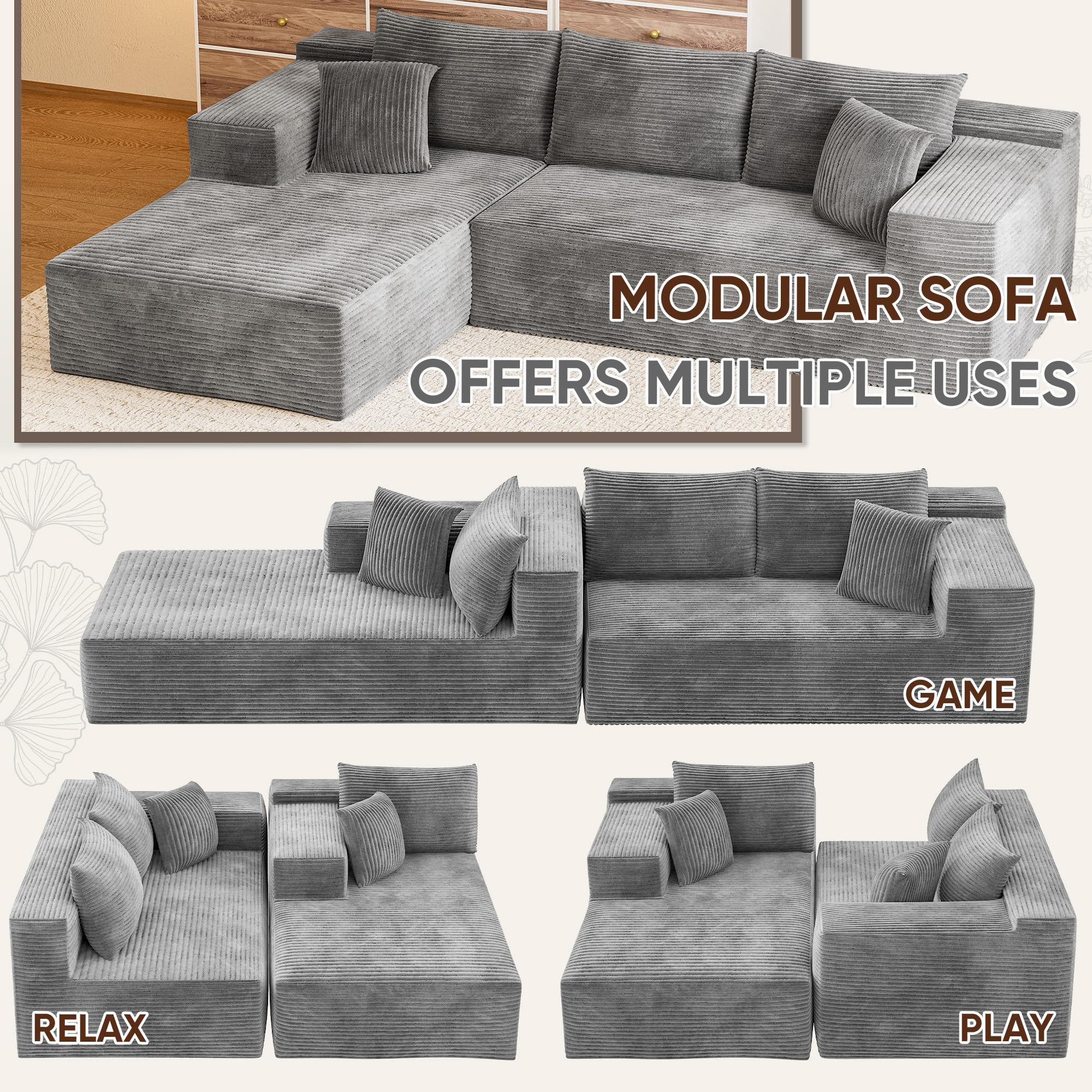 108" Cloud Sectional Sofa L-Shaped Modular Couch