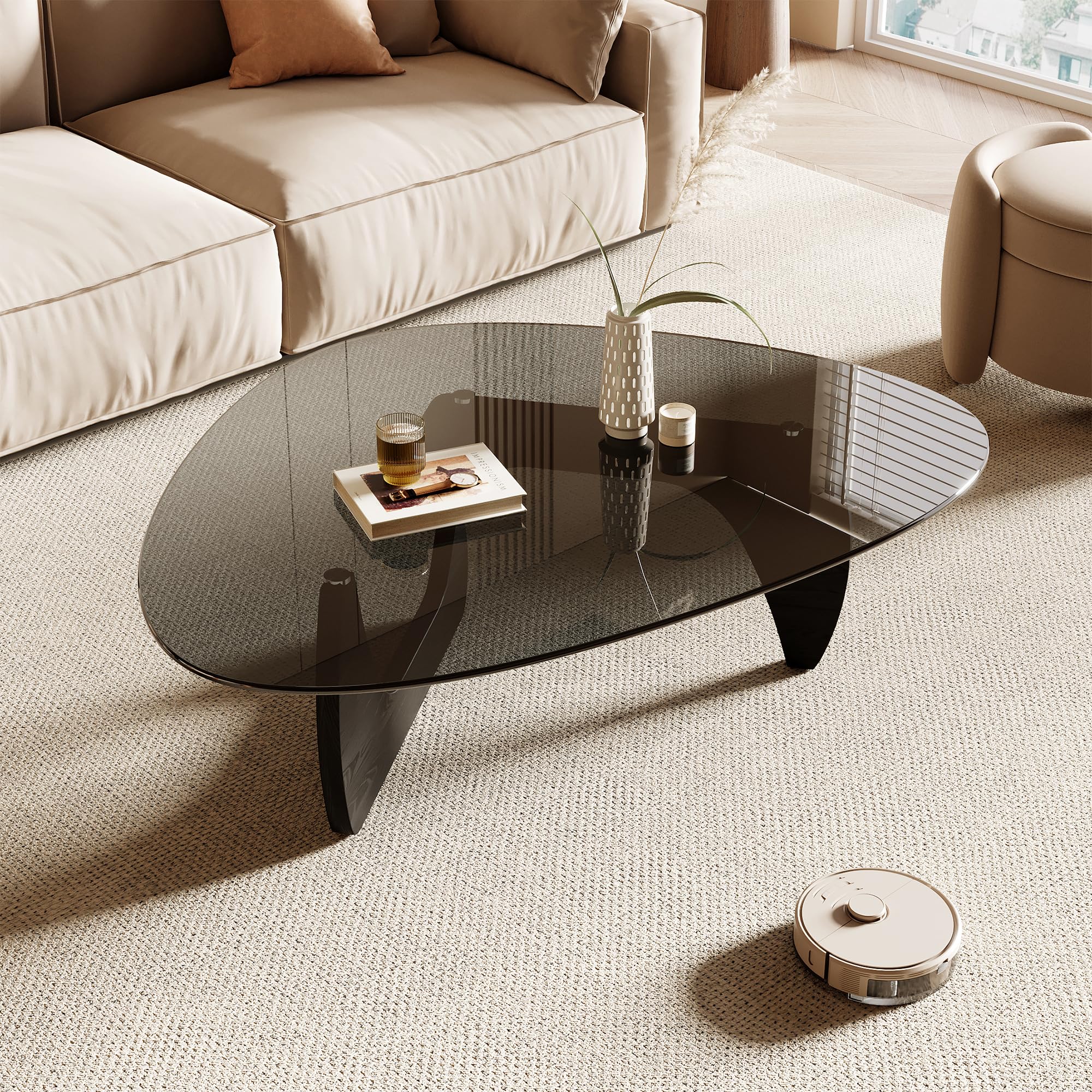 Modern Triangle Coffee Table with Tempered Glass Top