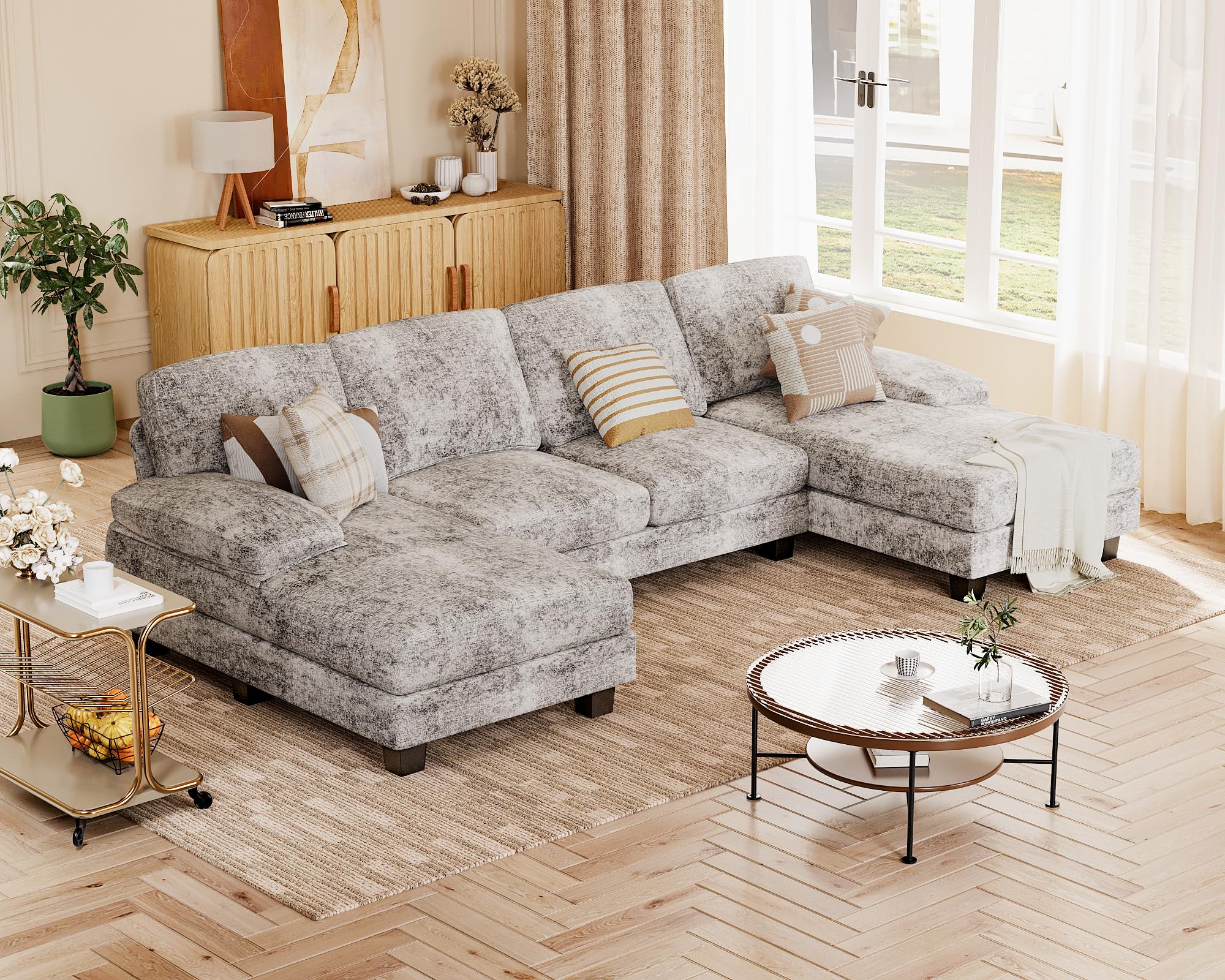 U-Shaped Sectional Couch with Chenille Fabric