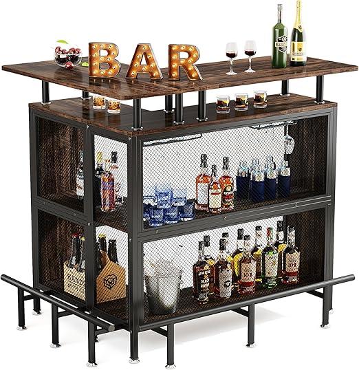 L-Shaped Home Bar Cabinet with Storage