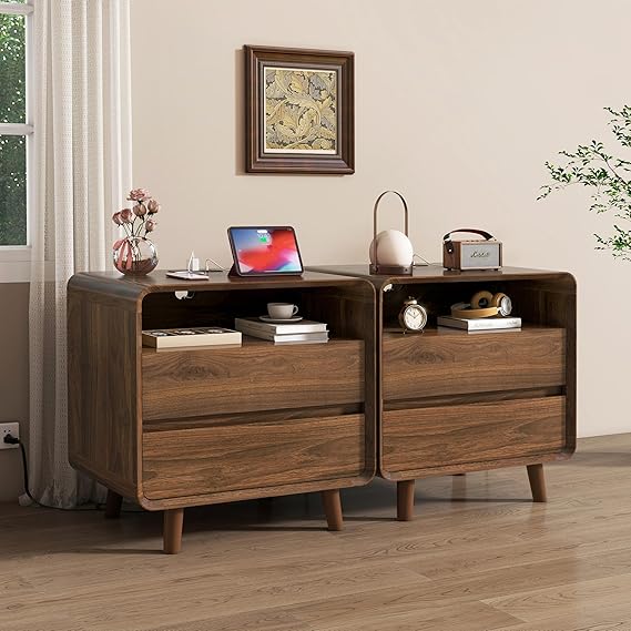 Modern Nightstands Set of 2 with Charging Station
