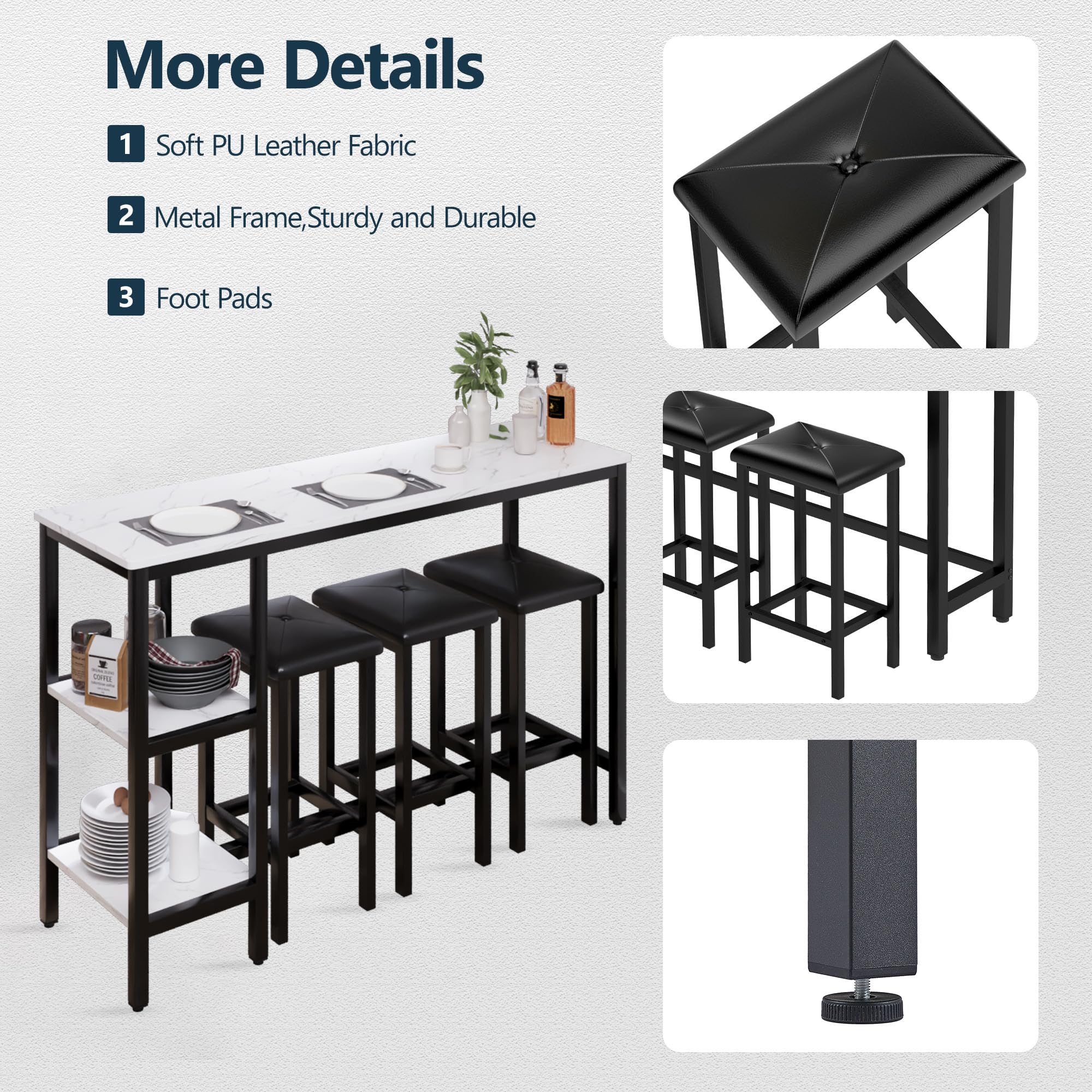 Counter Height Bar Table Set with 3 Stools