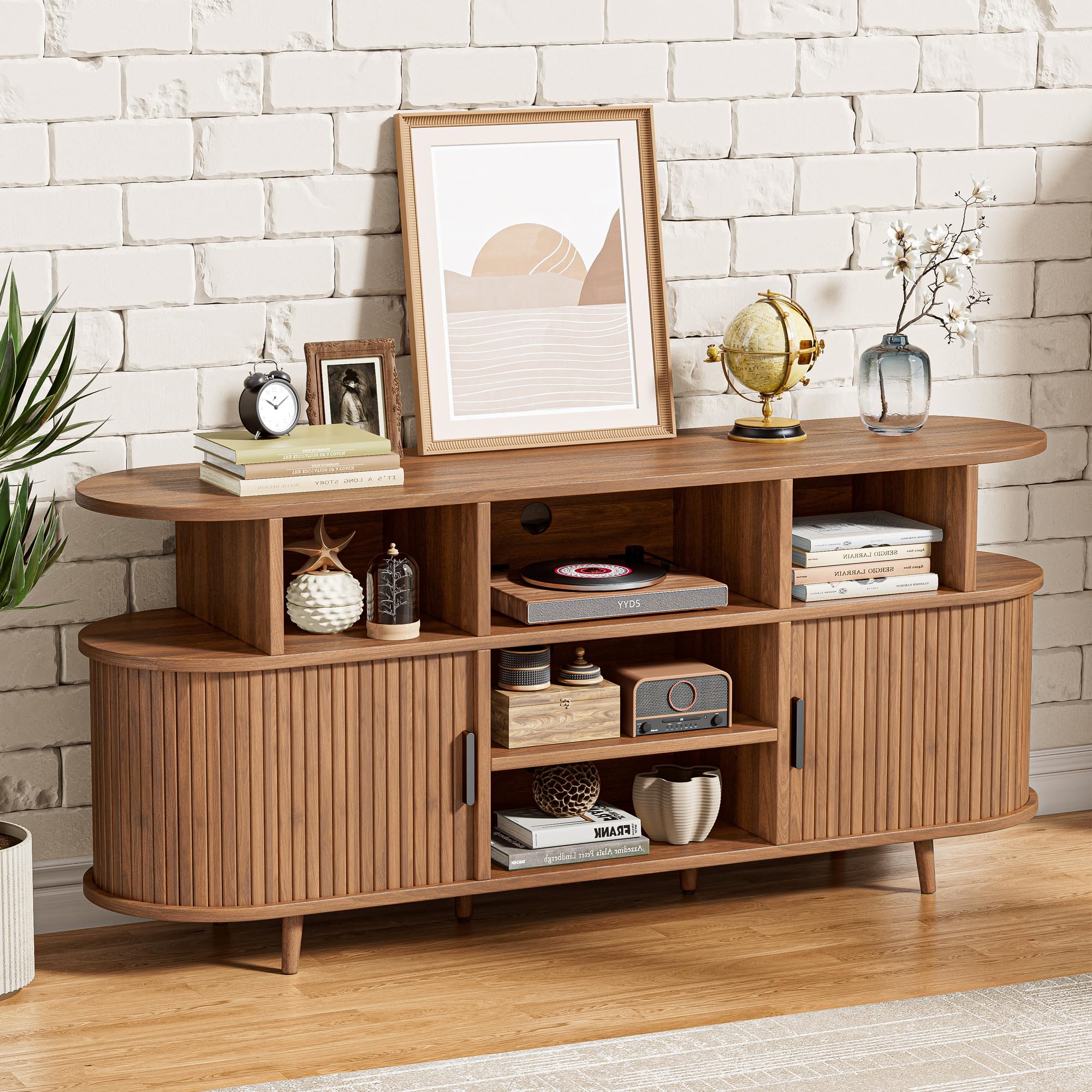 TV Stand for 65 Inch TV with Storage and Sliding Doors