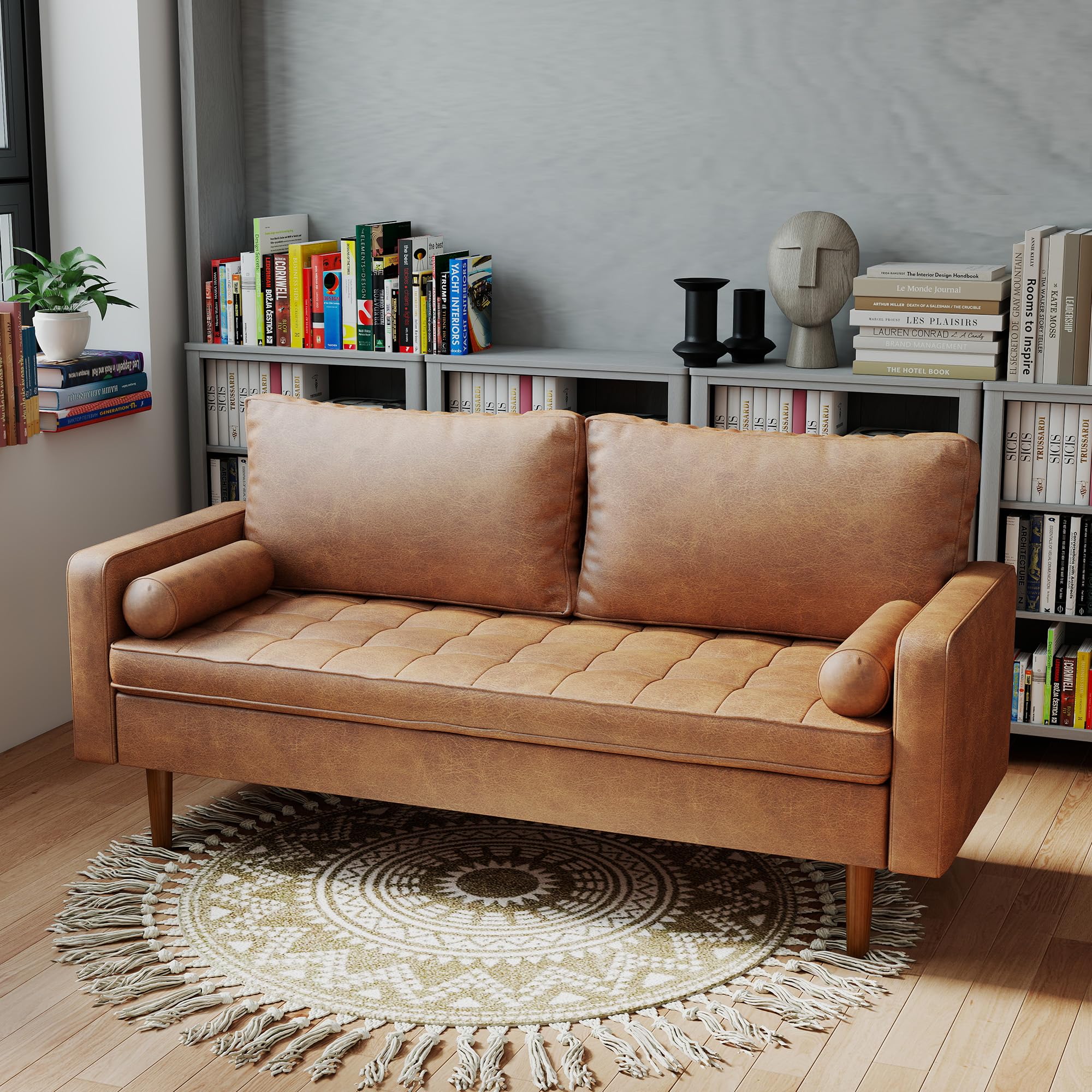 70" Mid-Century Faux Leather Loveseat