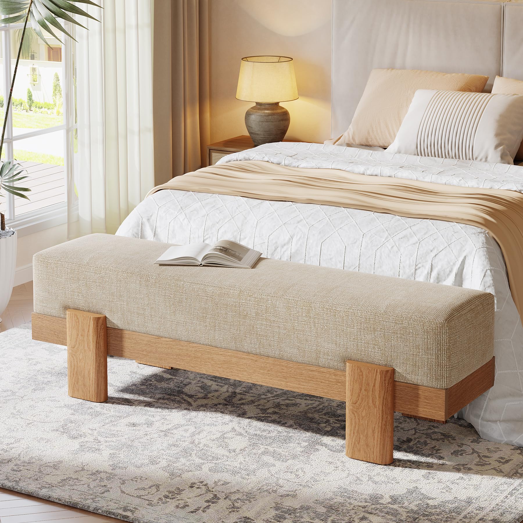 55-Inch Upholstered Entryway Bench with Fabric Padded Seat