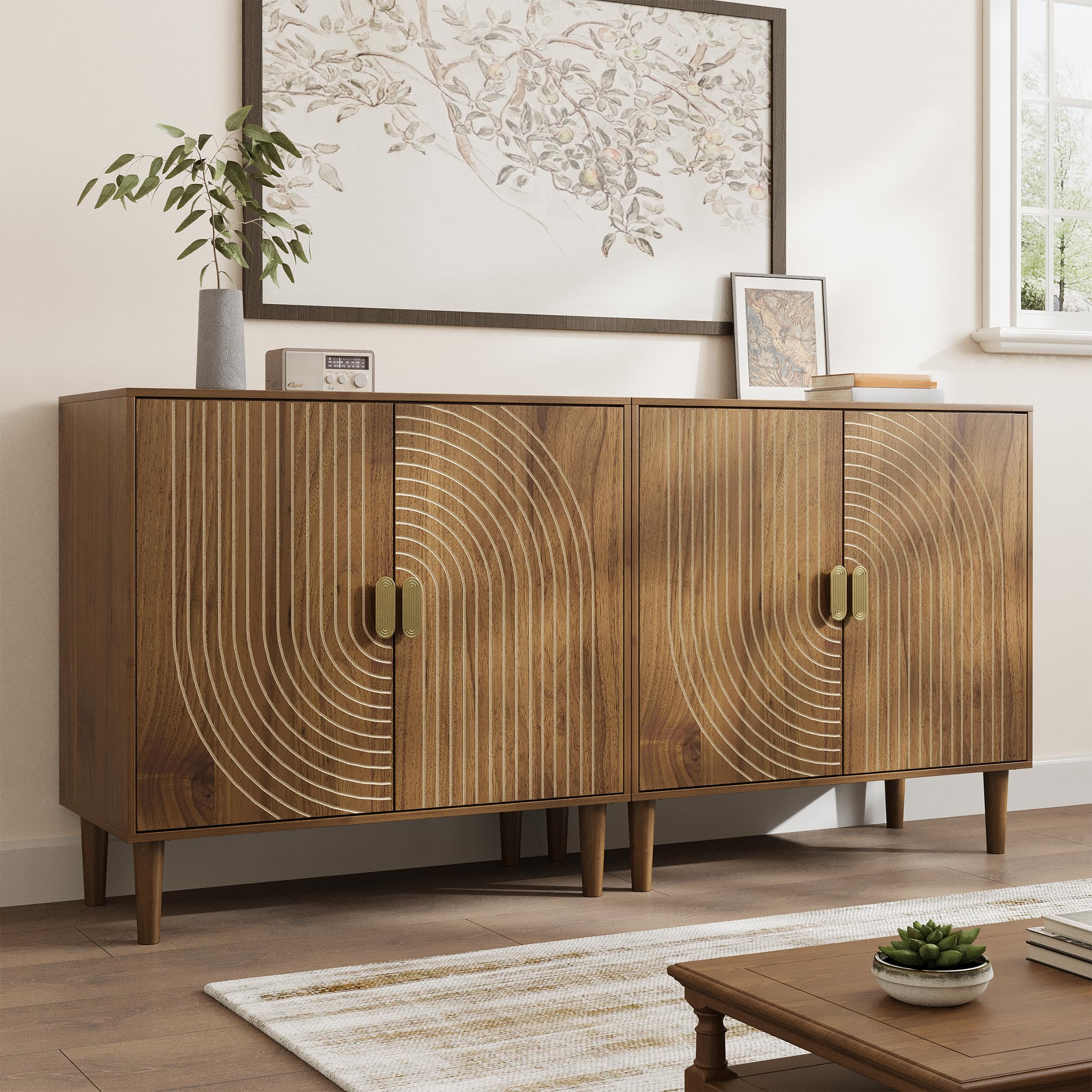 Walnut Sideboard Cabinet with Adjustable Shelf