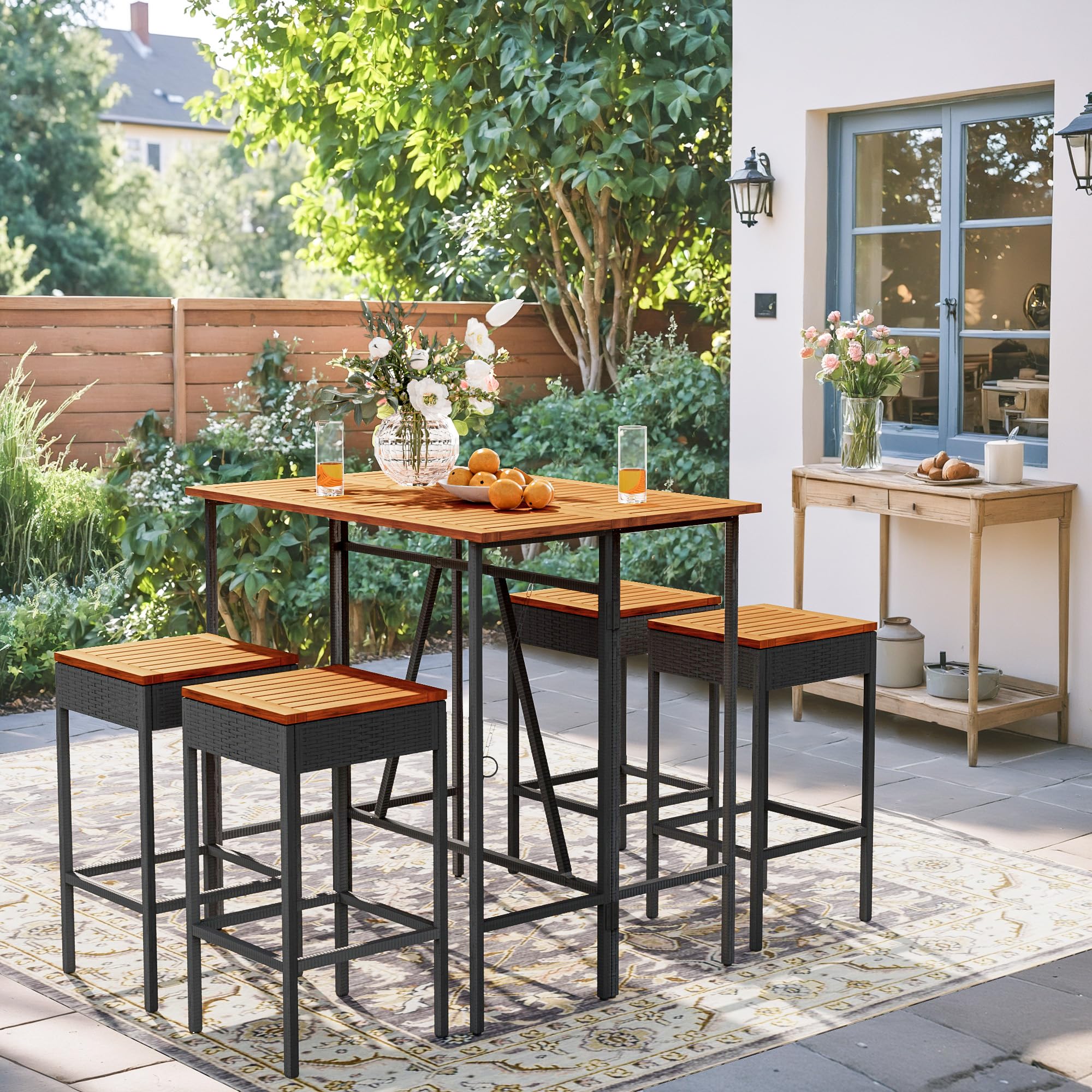 5-Piece Acacia Wood Bar Height Patio Set