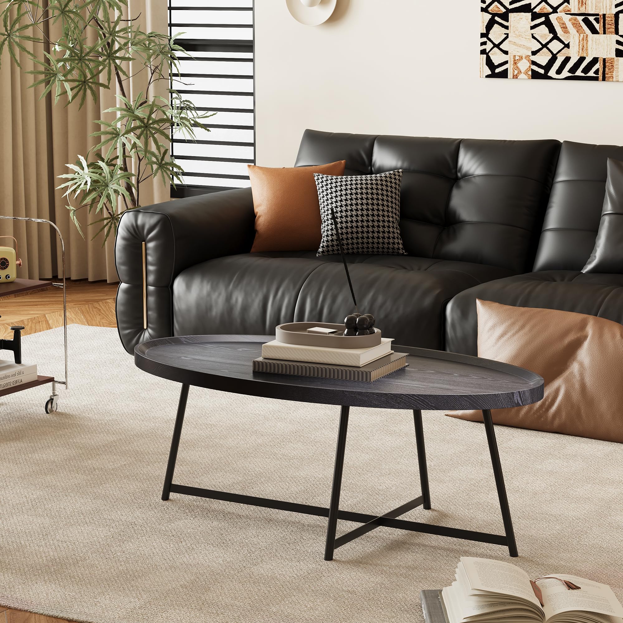 Oval Coffee Table with Metal Legs