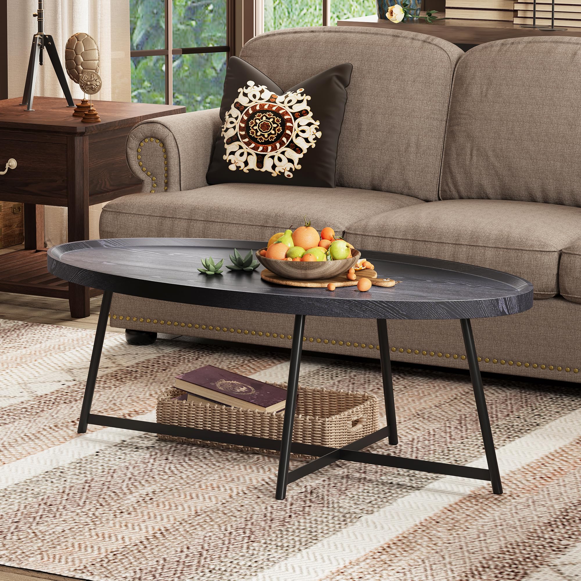Oval Coffee Table with Metal Legs