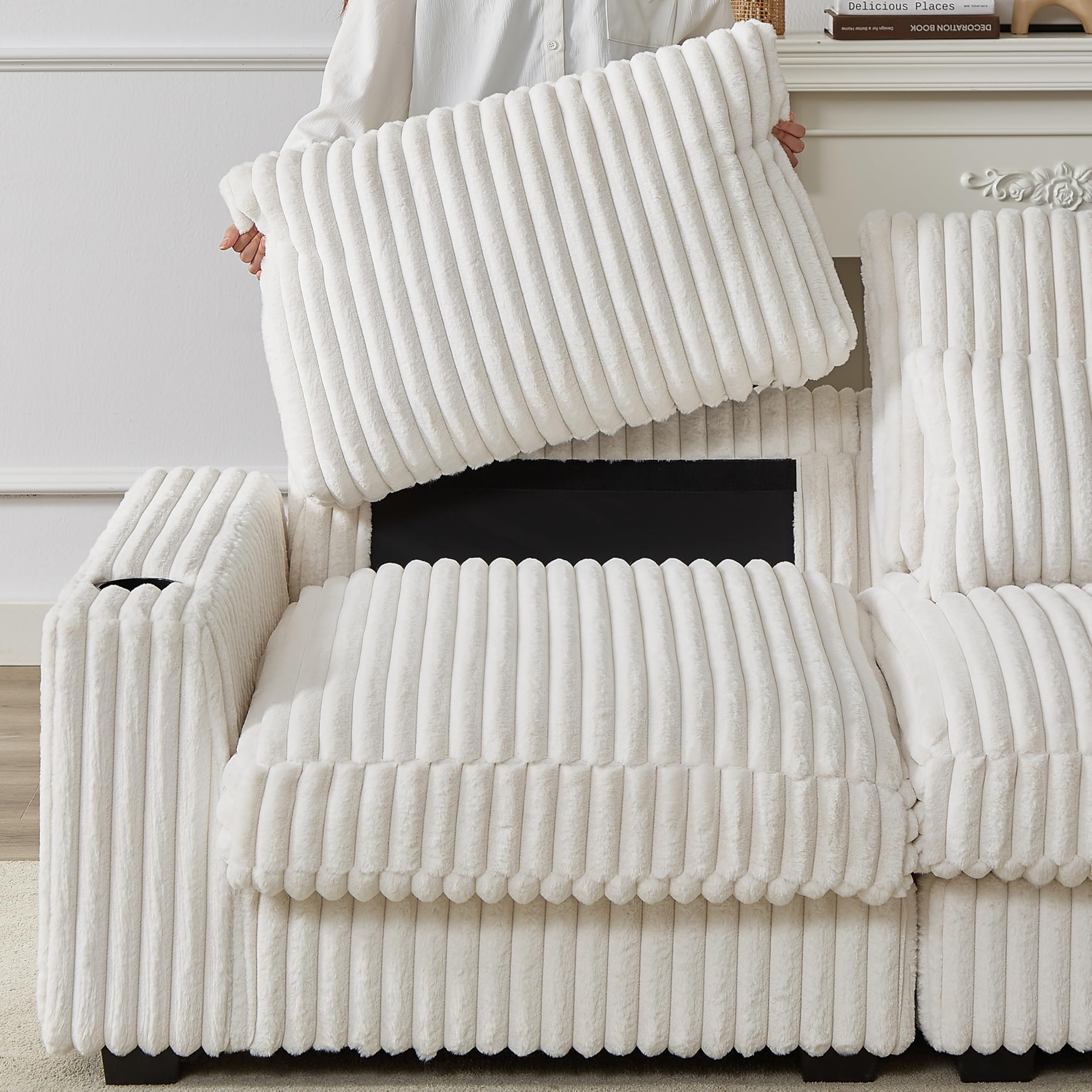 L-Shaped Modular Sectional Sofa with Ottoman