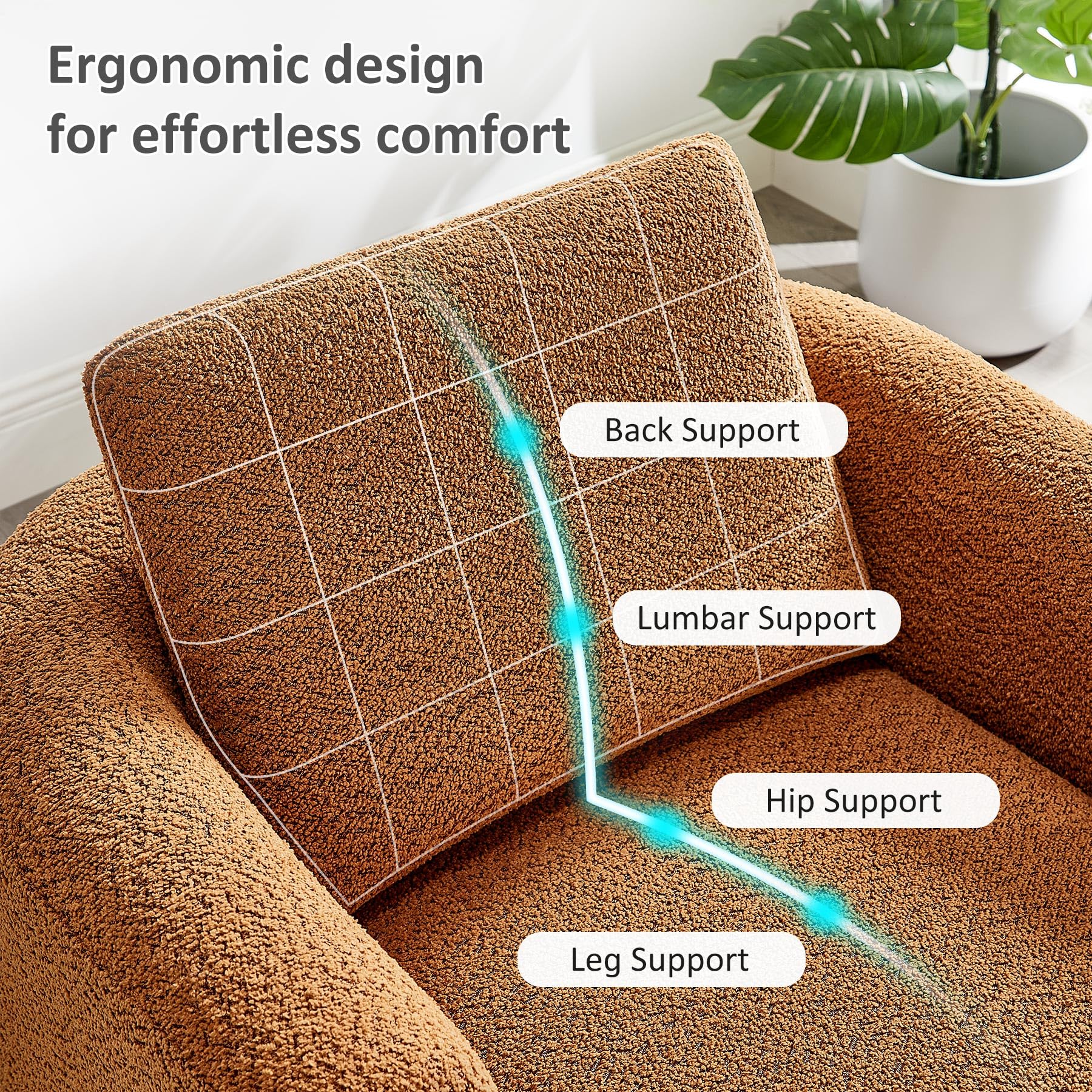 Oversized Boucle Accent Chair with Throw Pillow