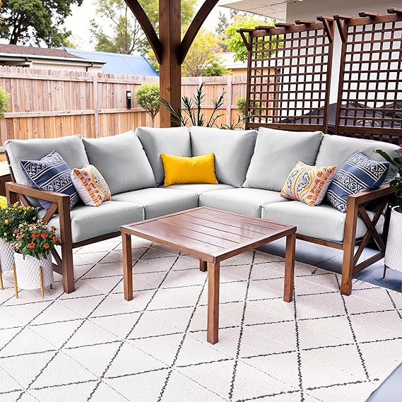 6-Piece Outdoor Patio Sectional Sofa Set with Cushions