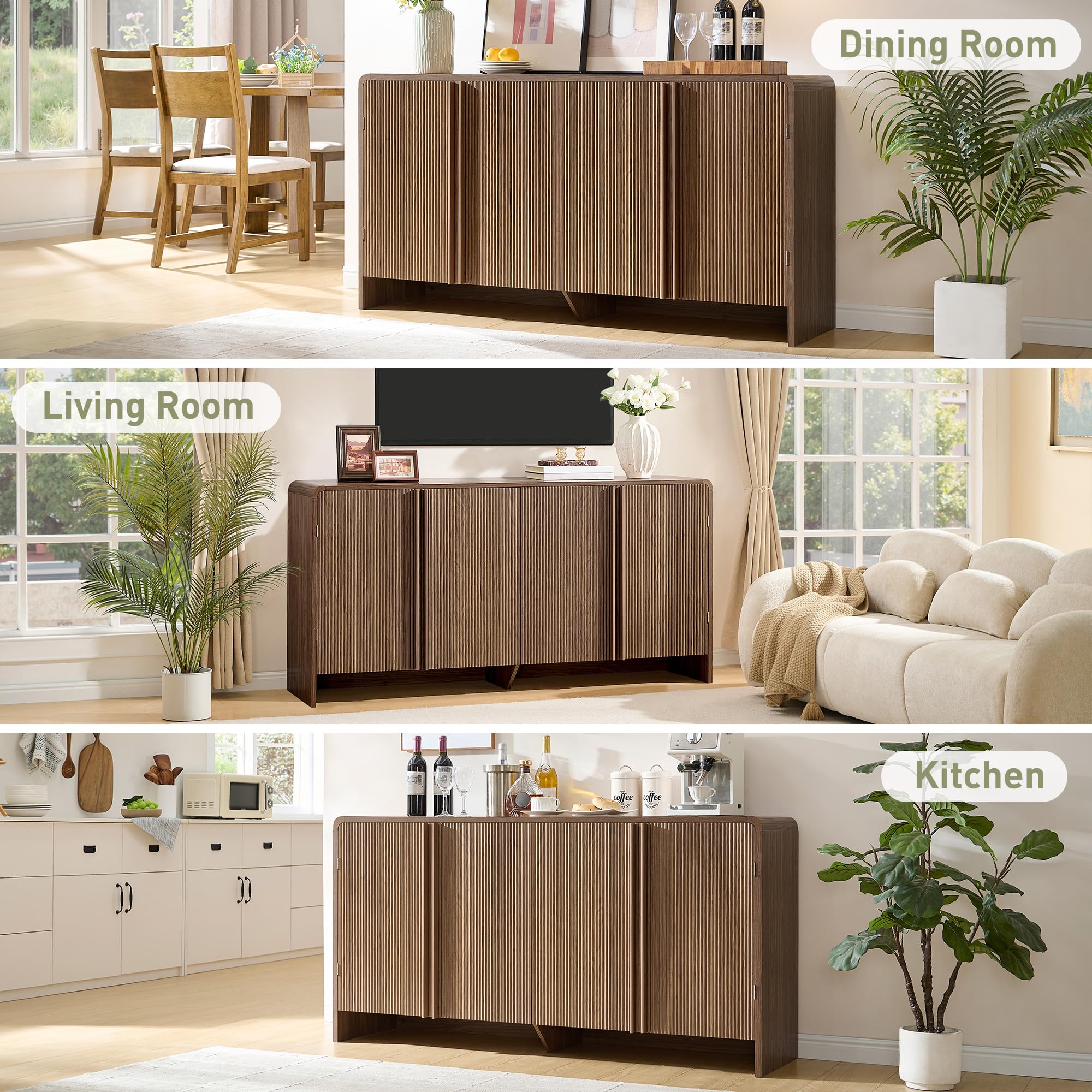 63" Fluted Sideboard Buffet Cabinet with Storage