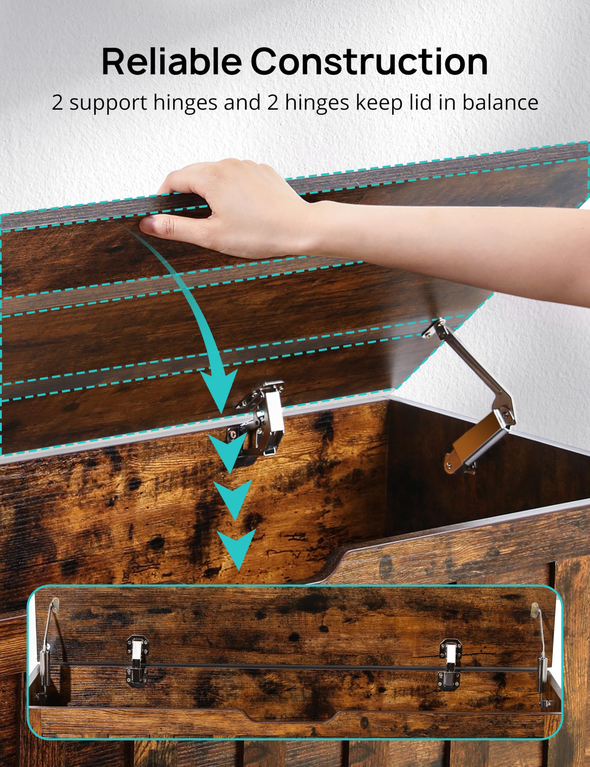Storage Bench with Wheels and Safety Hinges