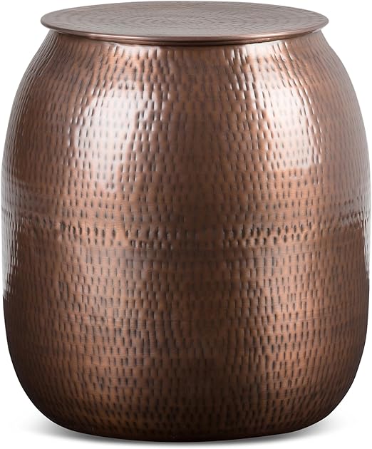 Metal Storage Accent Table - 19 Inch Round Drum Side Table