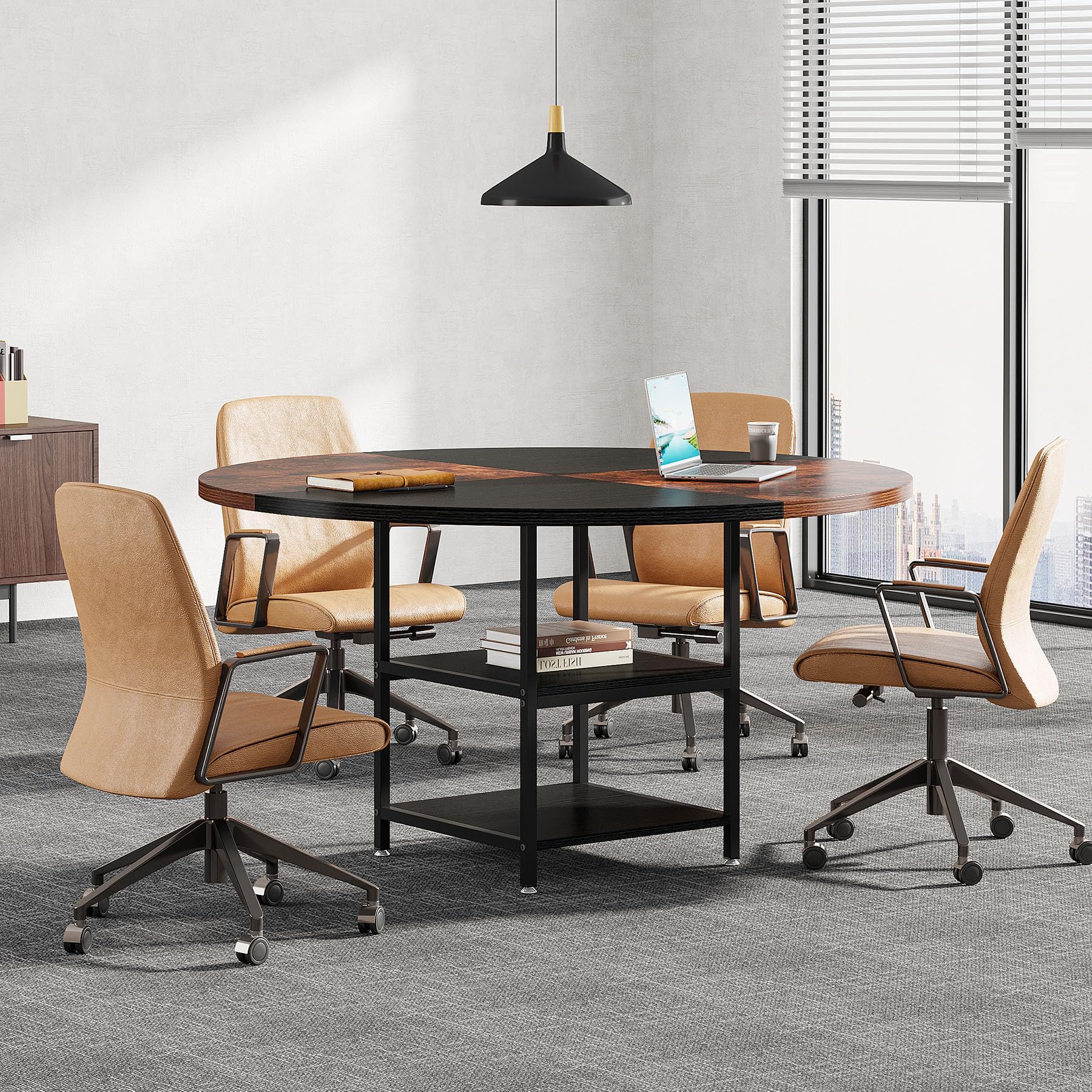47-Inch Round Conference Table with Storage Shelf
