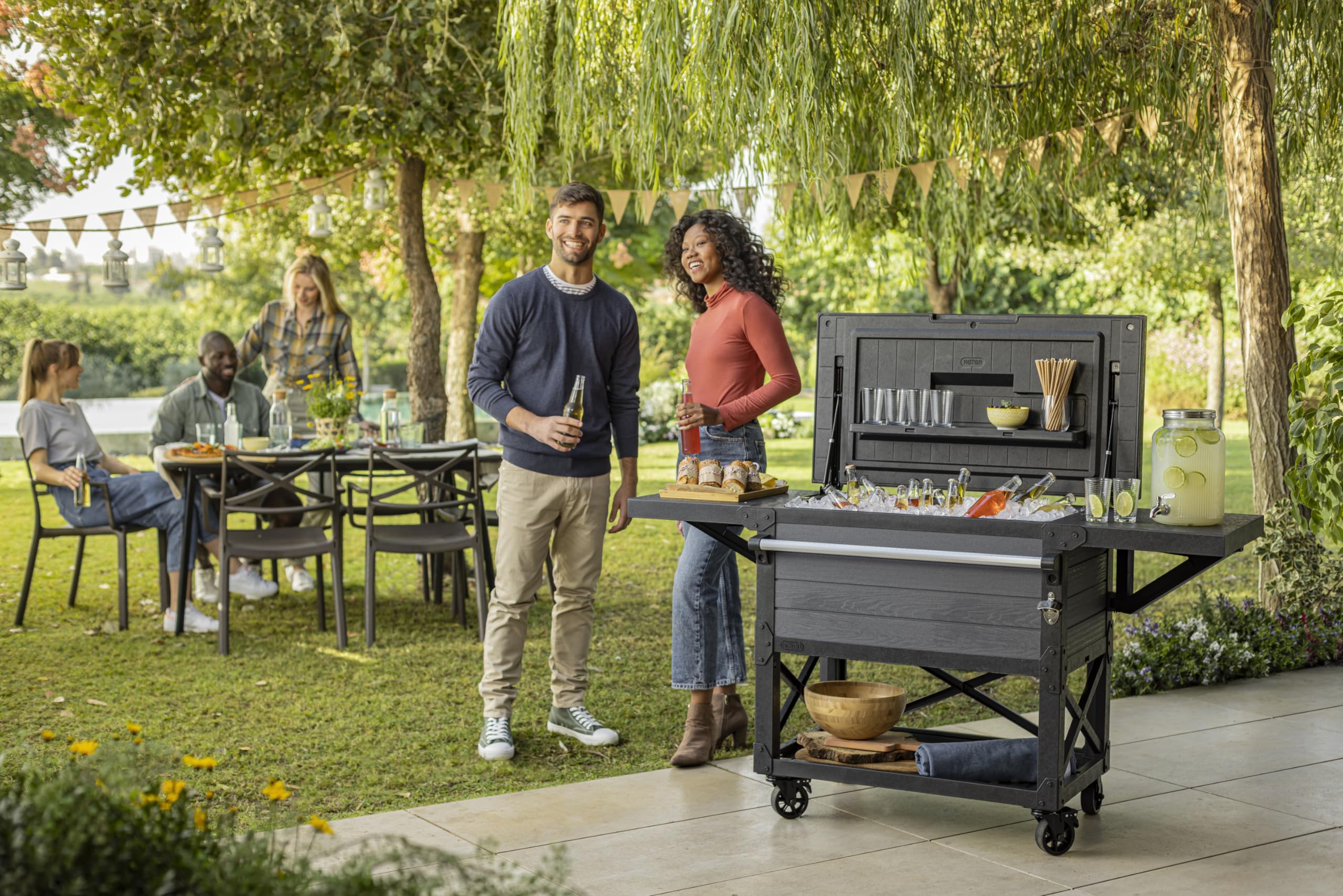 Outdoor Rolling Patio Cooler Cart with Bottle Opener