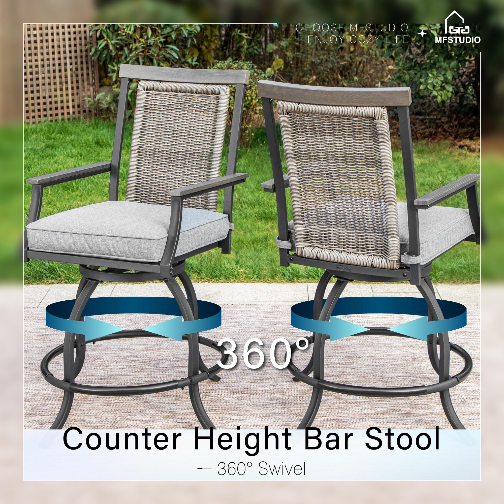 Swivel Rattan Bar Stool Set of 4