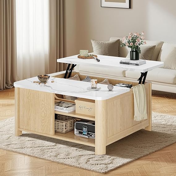 Lift Top Coffee Table with Storage 31.5" Square Mid Century Modern