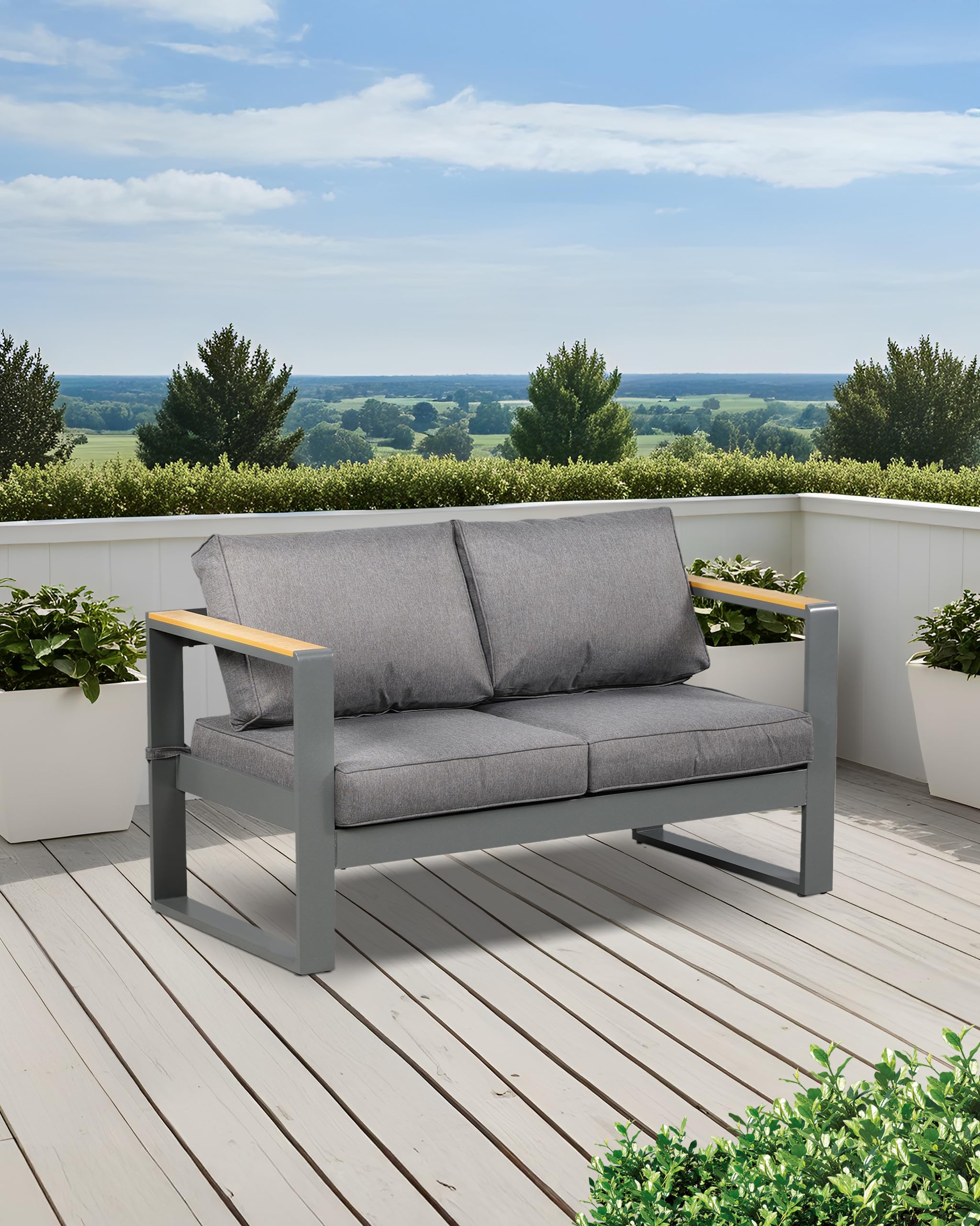 Outdoor Aluminum Patio Loveseat with Washable Cushion