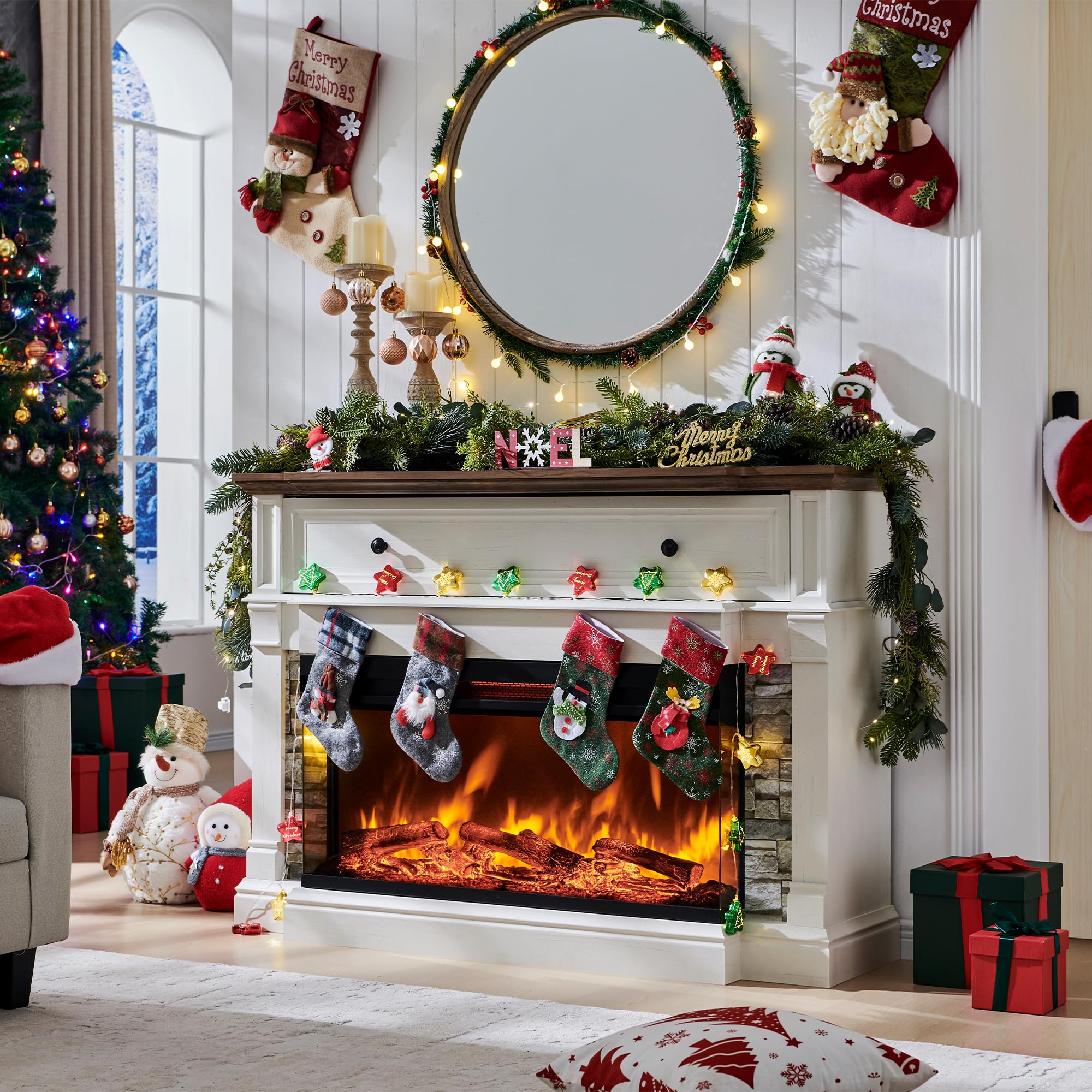 52" Electric Fireplace TV Stand with 36" 3-Side Glass Insert