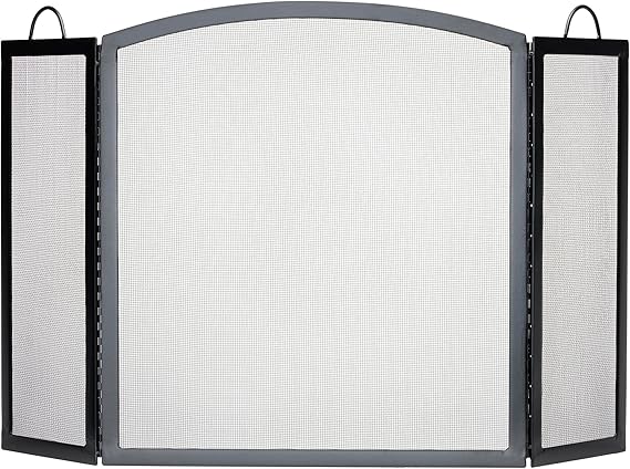 3-Panel Black Iron Fireplace Screen