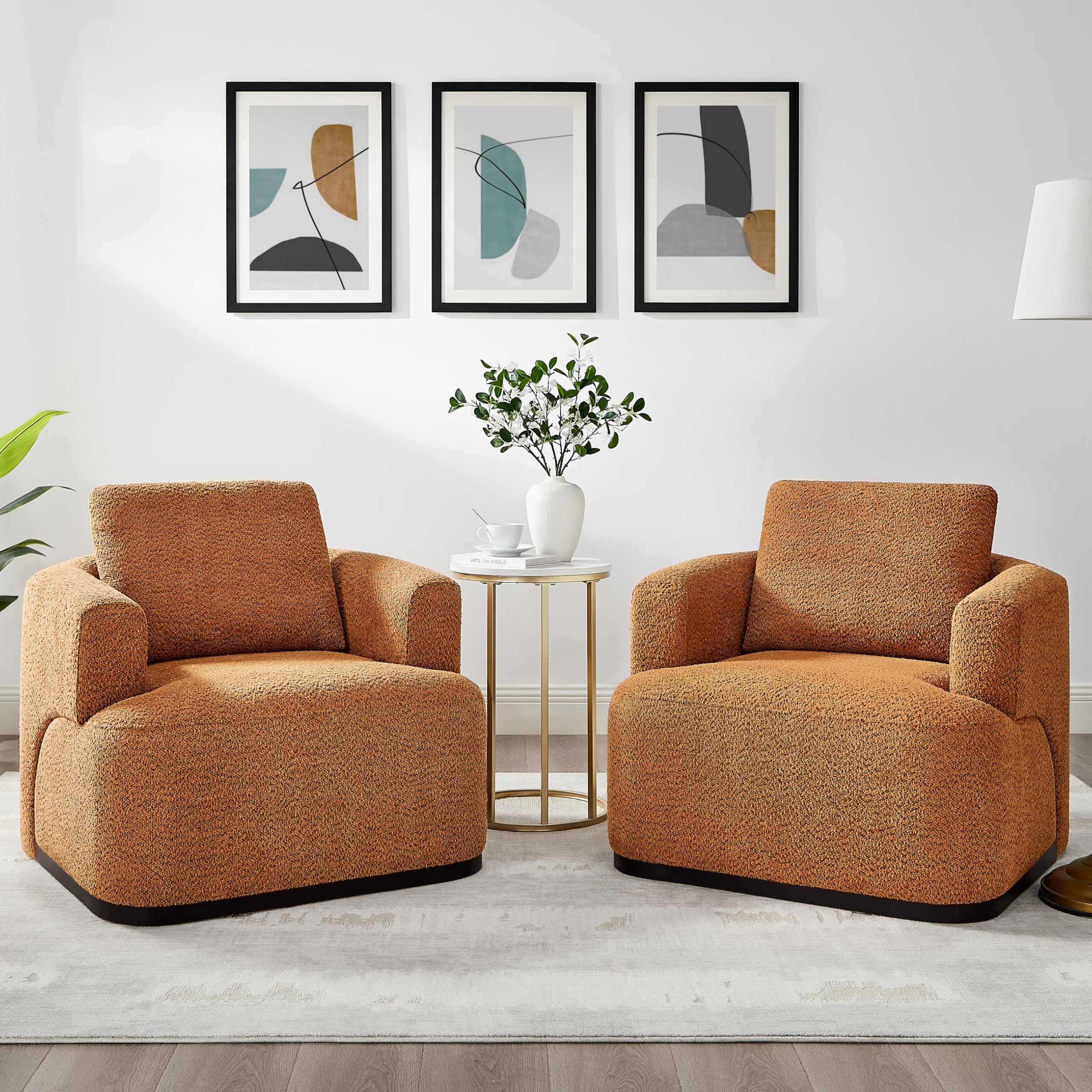 Oversized Boucle Accent Chair with Throw Pillow