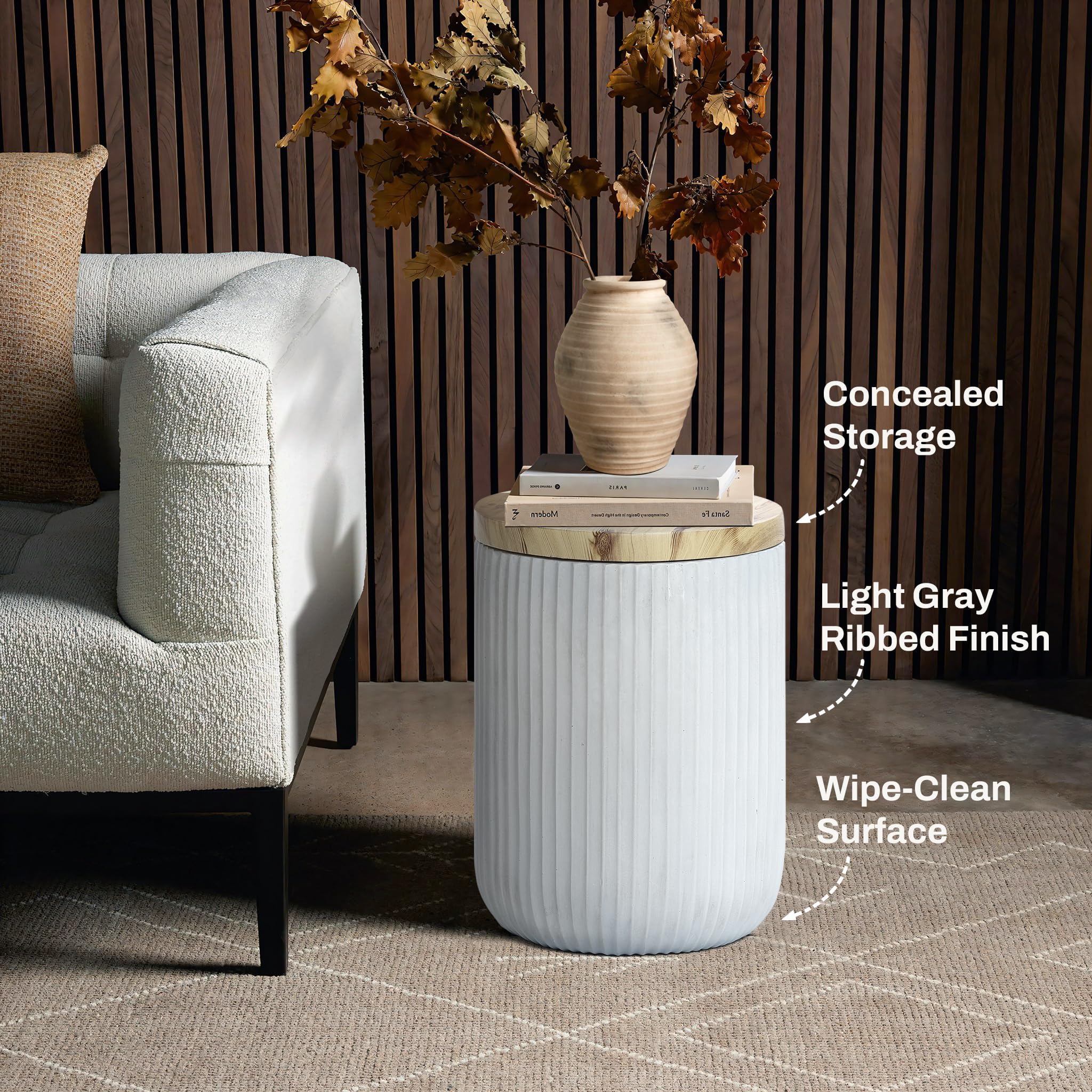 18" Outdoor Side Table with Storage and Wood Finish Lid