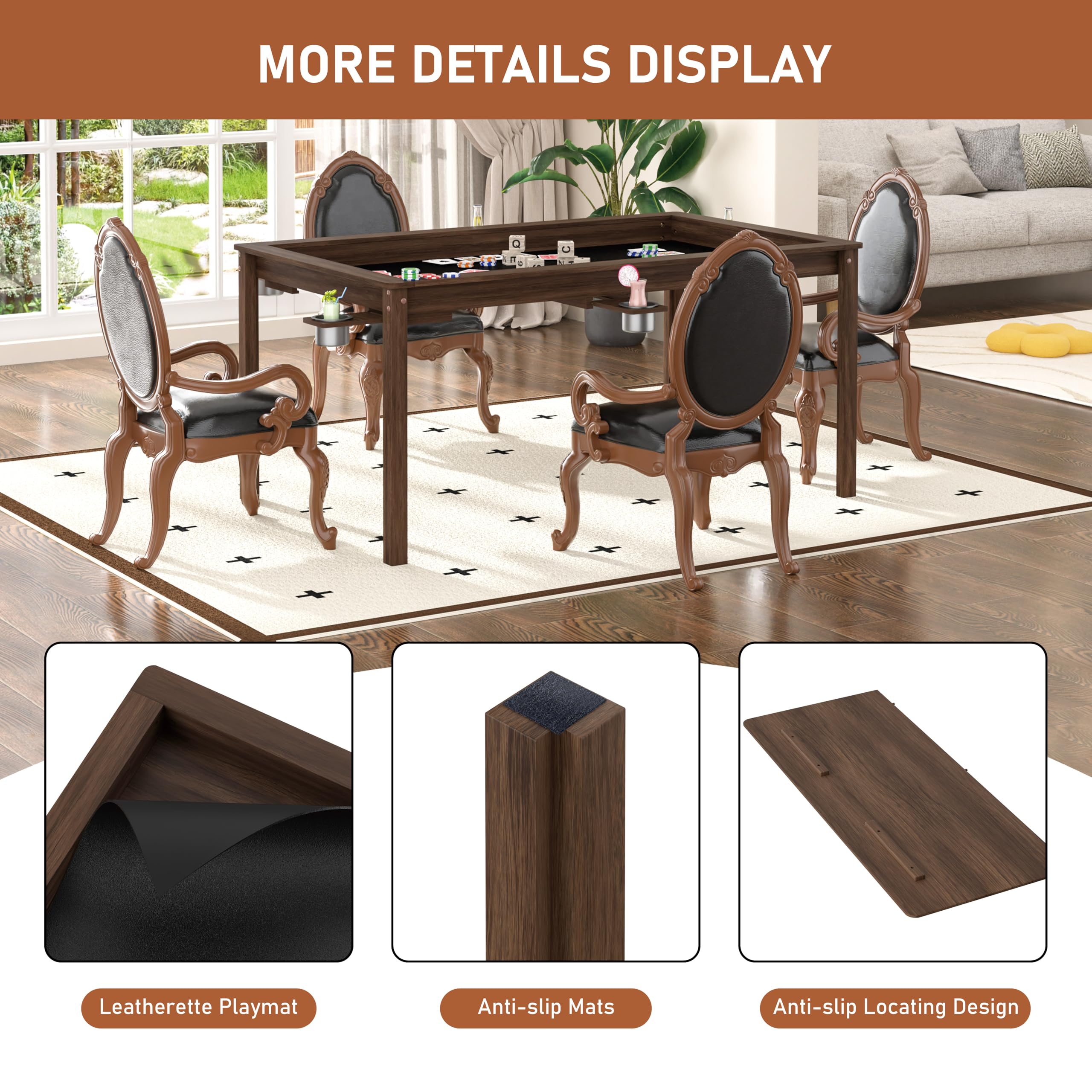 58" x 33" Solid Wood Board Game Table with Removable Top