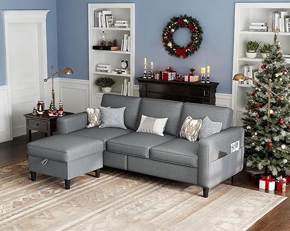 3-Seater L-Shaped Sectional Sofa with Storage Ottoman