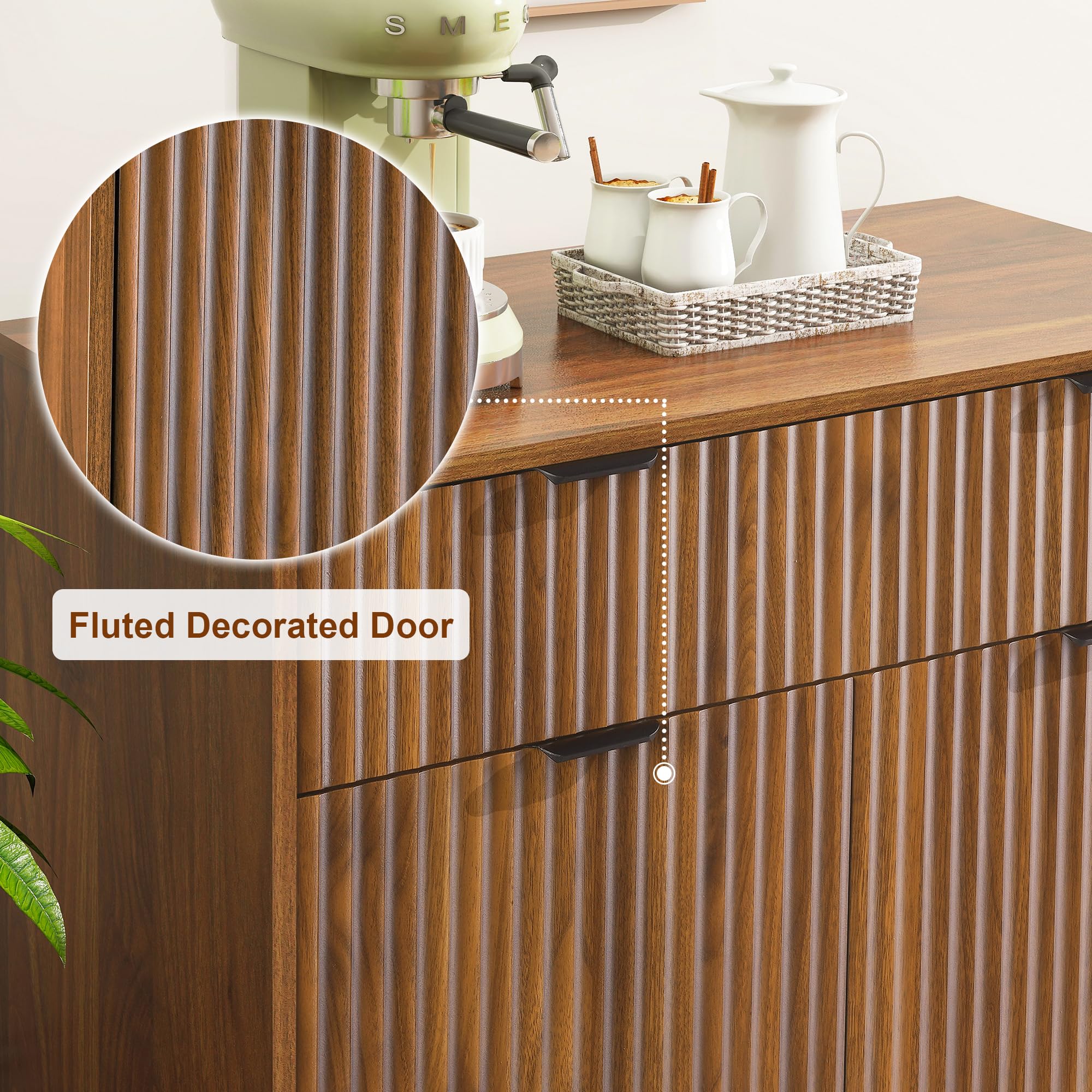 Fluted Sideboard Buffet Cabinet with Storage