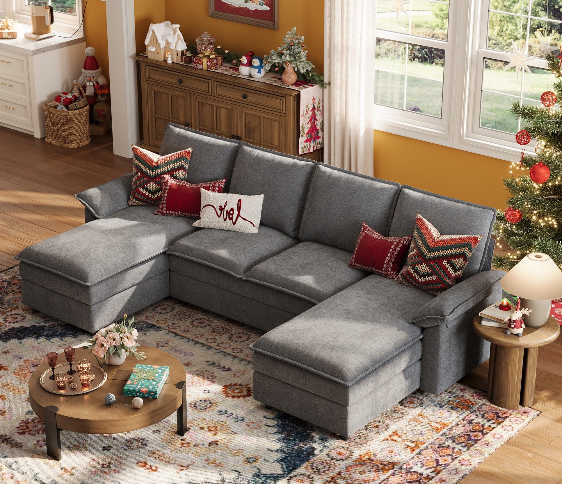 U-Shaped Cloud Couch Sectional Sofa 115" with Double Chaise Lounge