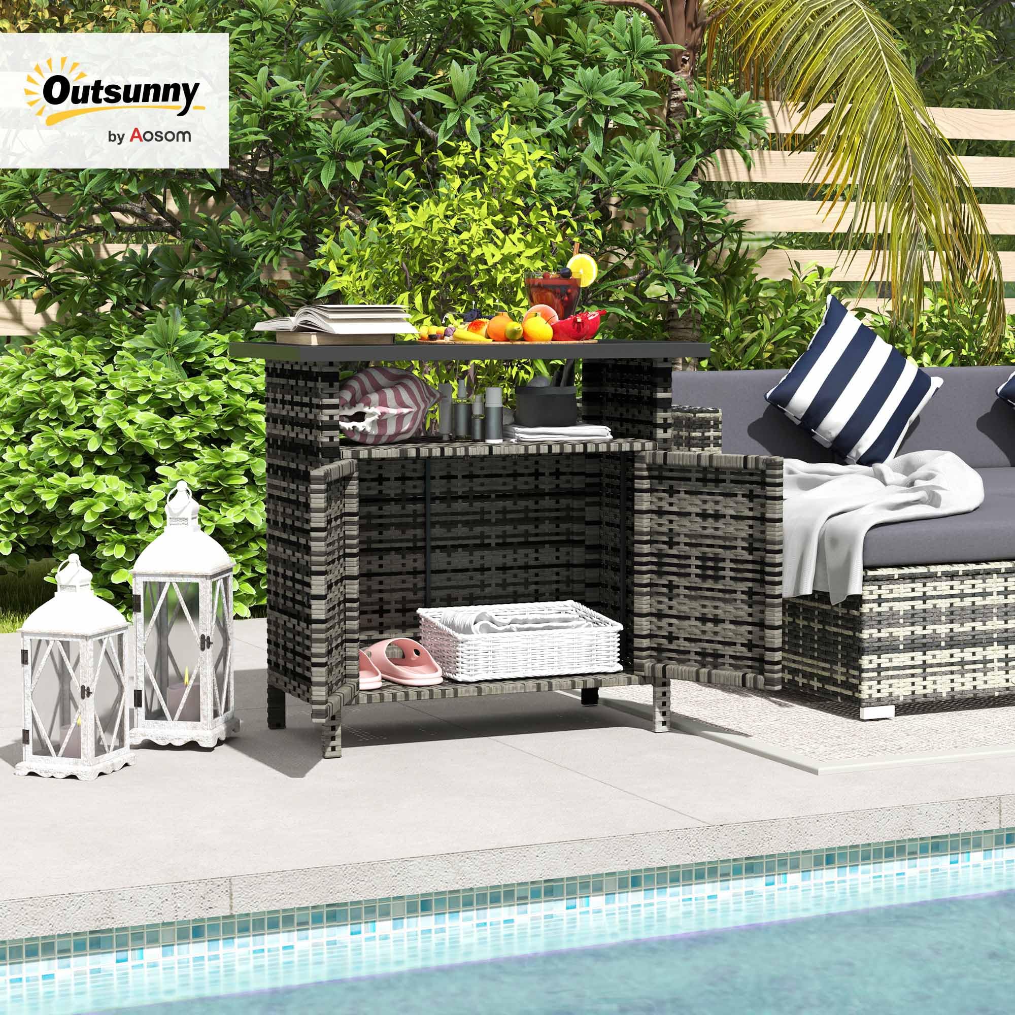 Wicker Outdoor Storage Cabinet with Metal Countertop