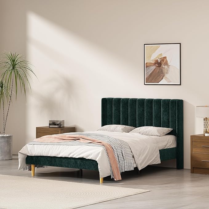 Pink Full Size Upholstered Platform Bed Frame with Wingback Headboard