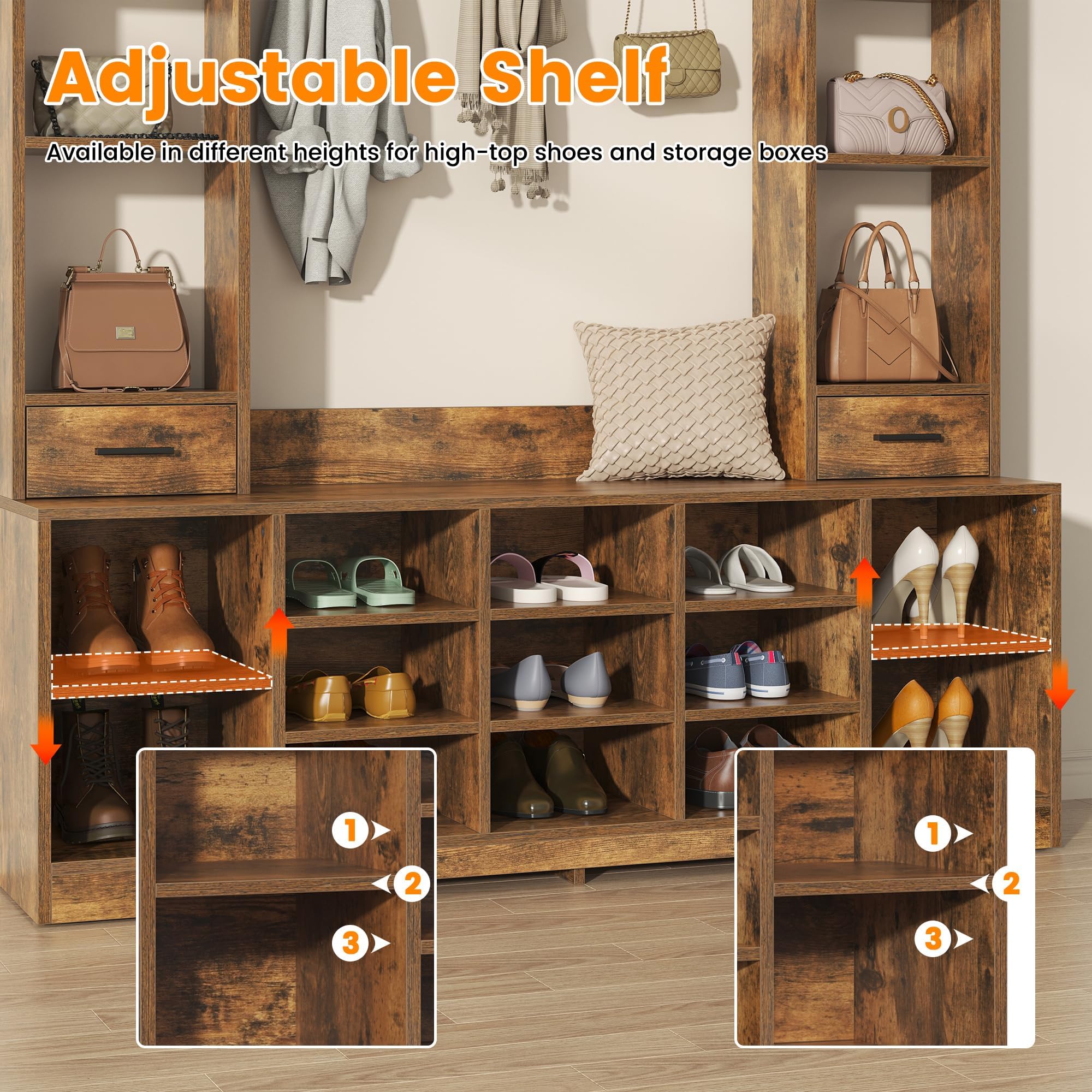 Farmhouse Hall Tree with Shoe Storage