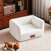White Faux Shearling Dog Couch Bed for Small Dogs & Cats
