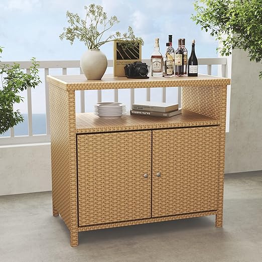 Wicker Storage Cabinet Outdoor Waterproof Buffet