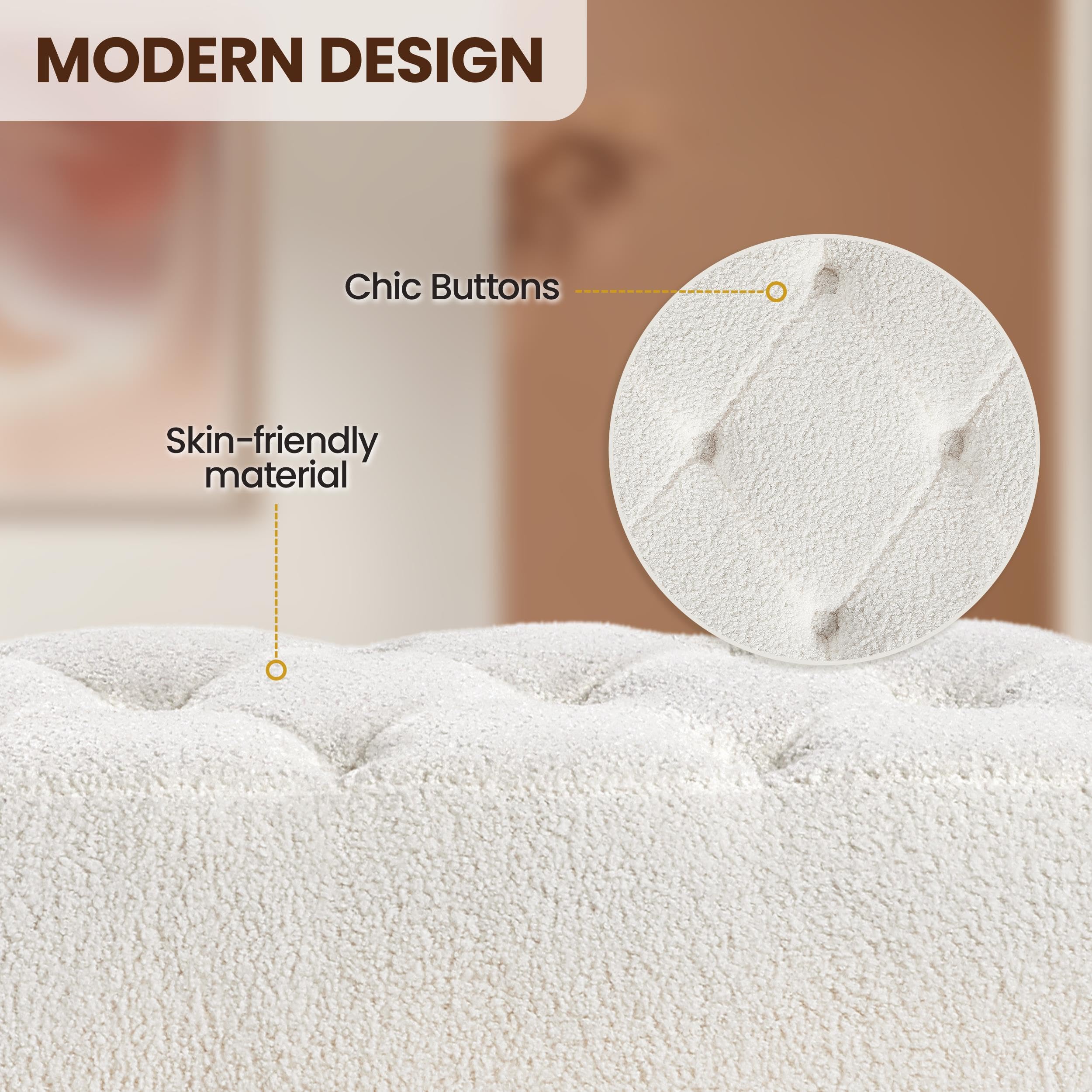 Modern Ottoman Bench Boucle Upholstered Footrest