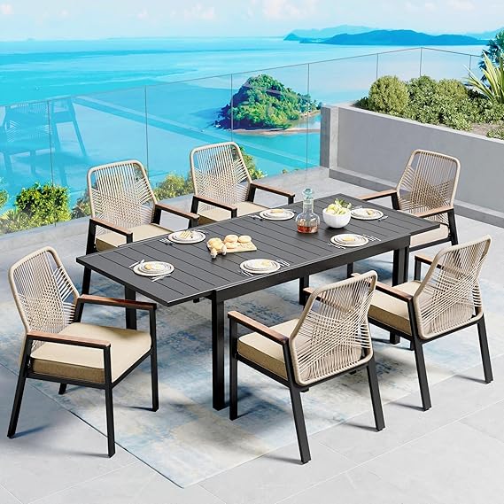 7-Piece Patio Dining Set with Woven Rattan Chairs