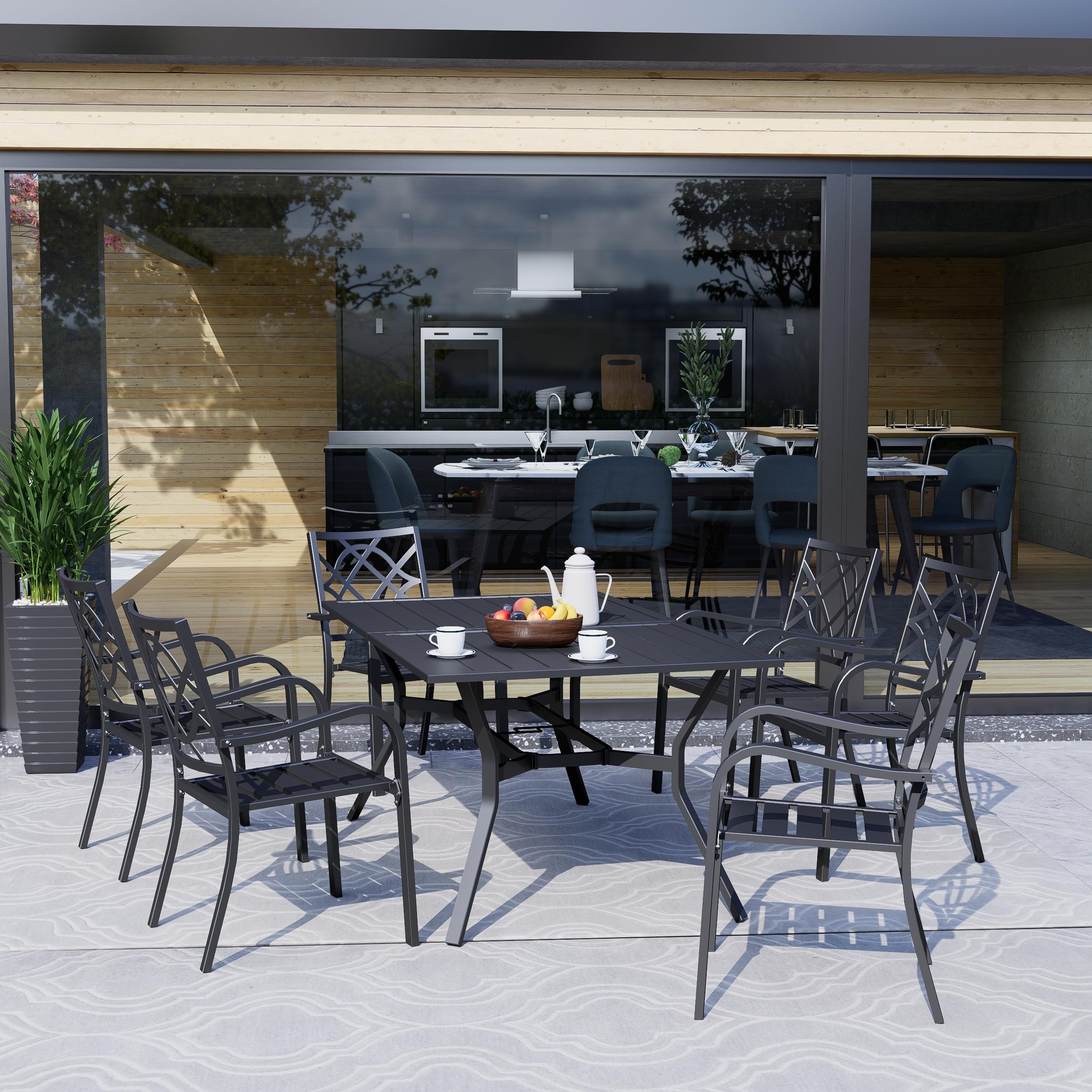 60" Metal Outdoor Dining Table with Umbrella Hole