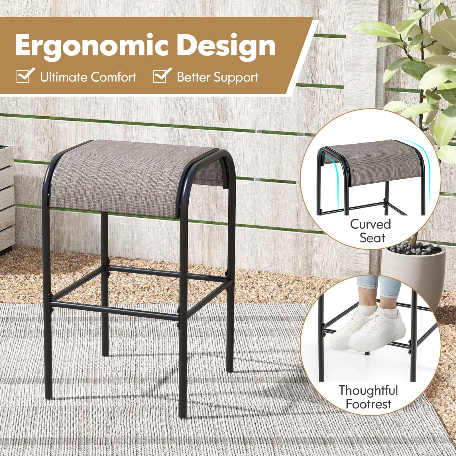 Outdoor Bar Stools Set of 4 - 30" Height with Fabric Seat