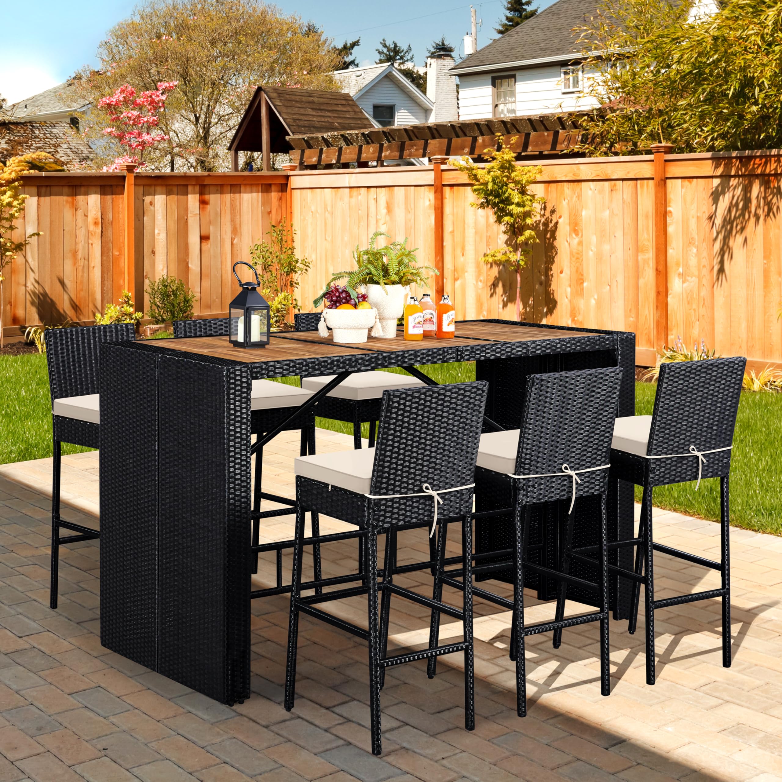 7 Piece Outdoor Bar Set with Acacia Wood Table