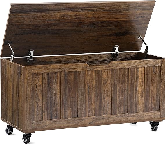 Storage Bench with Wheels and Safety Hinges