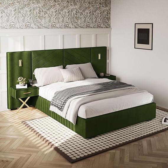Queen Platform Bed with LED Lights and Nightstands
