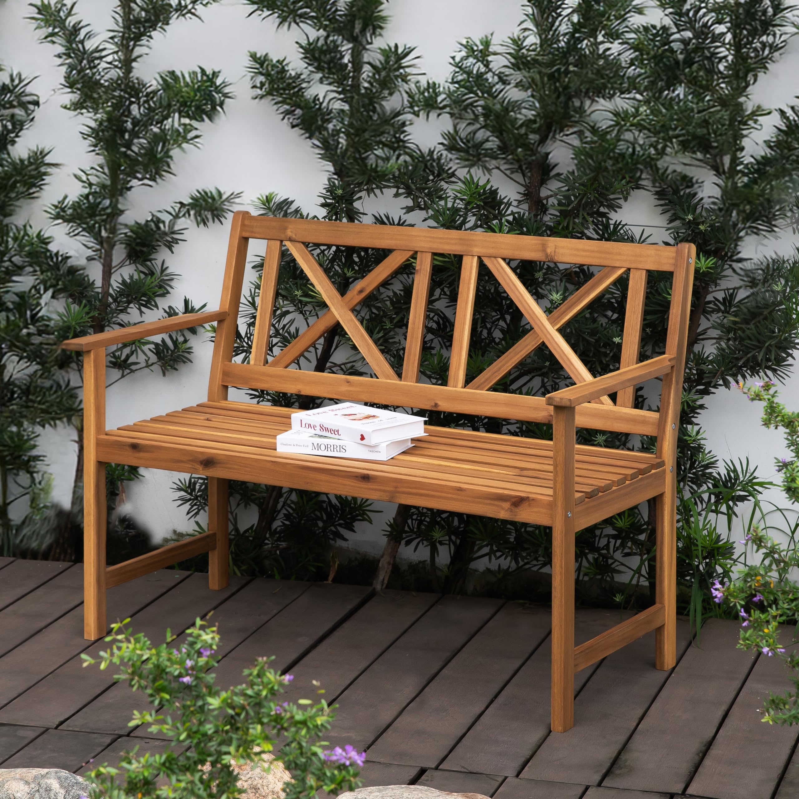 Outdoor Garden Bench with Cross Back Design