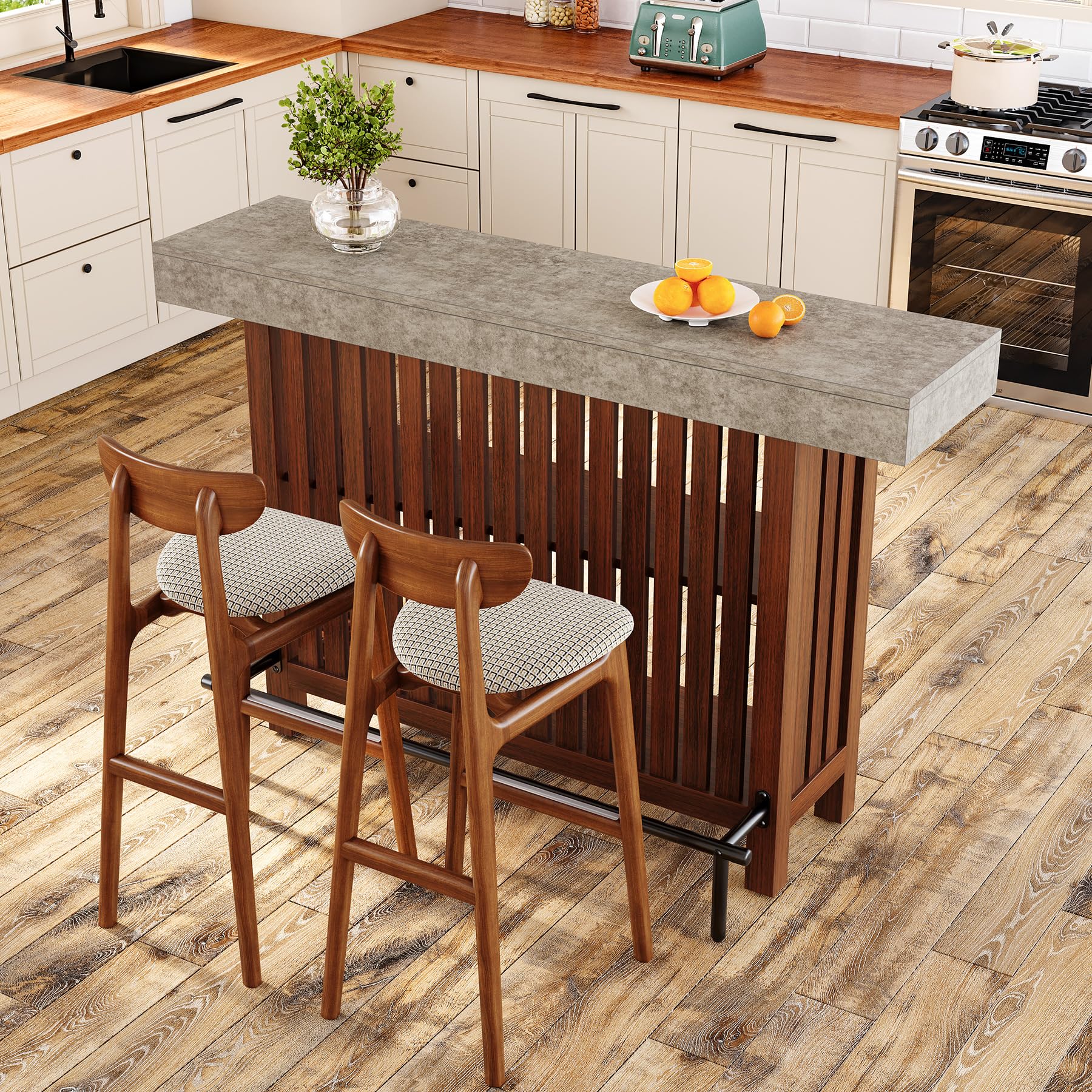 63-Inch Home Bar Table with 2-Tier Storage